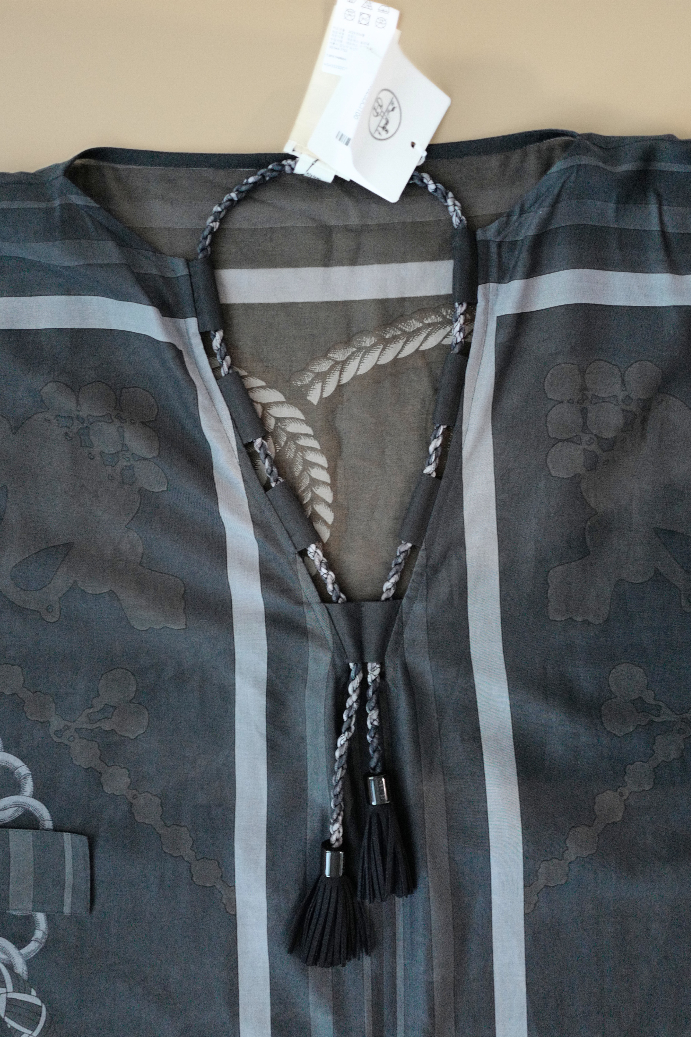 NEW Hermès Palefroi Remix Maxi Caftan Dress Gris Charbon Size 36 Beachwear