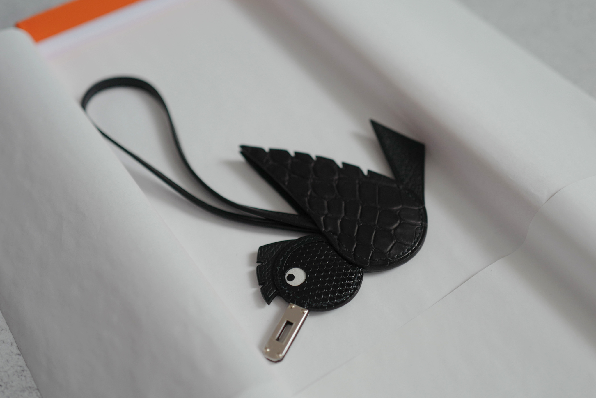 Hermès Birdy Charm Noir Alligator/Lizard/Epsom Calfskin Palladium Hardware