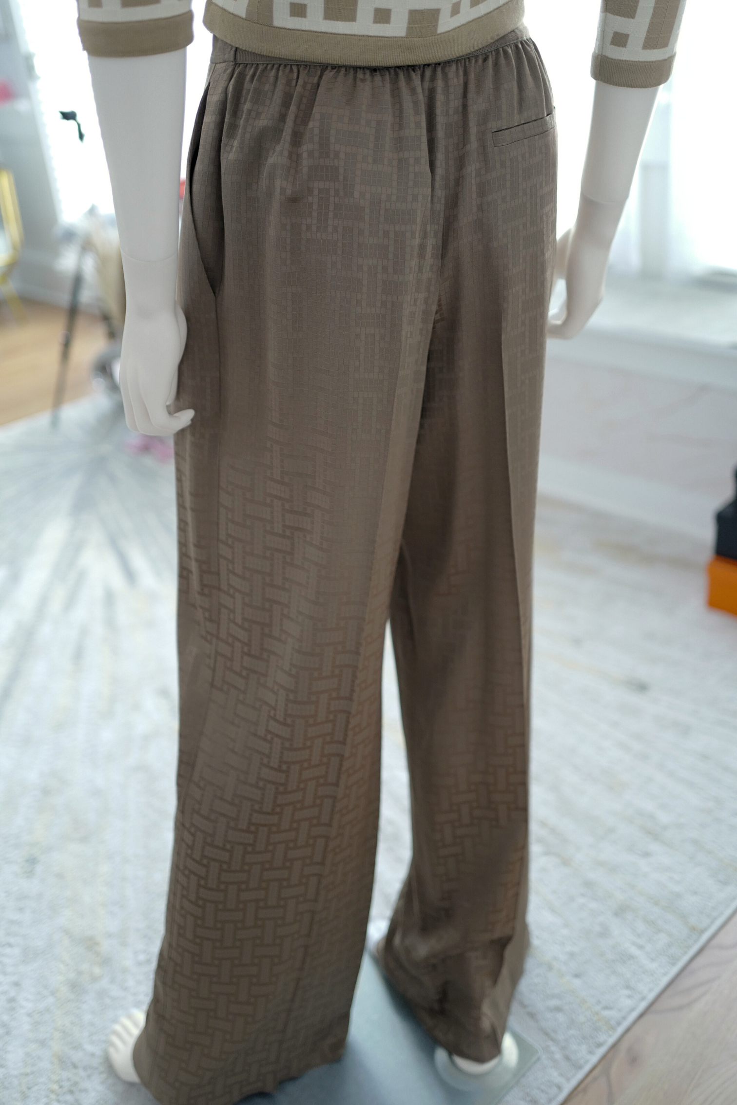 NEW Hermès "Mosaique" Wide Leg Pants Etoupe Size 34