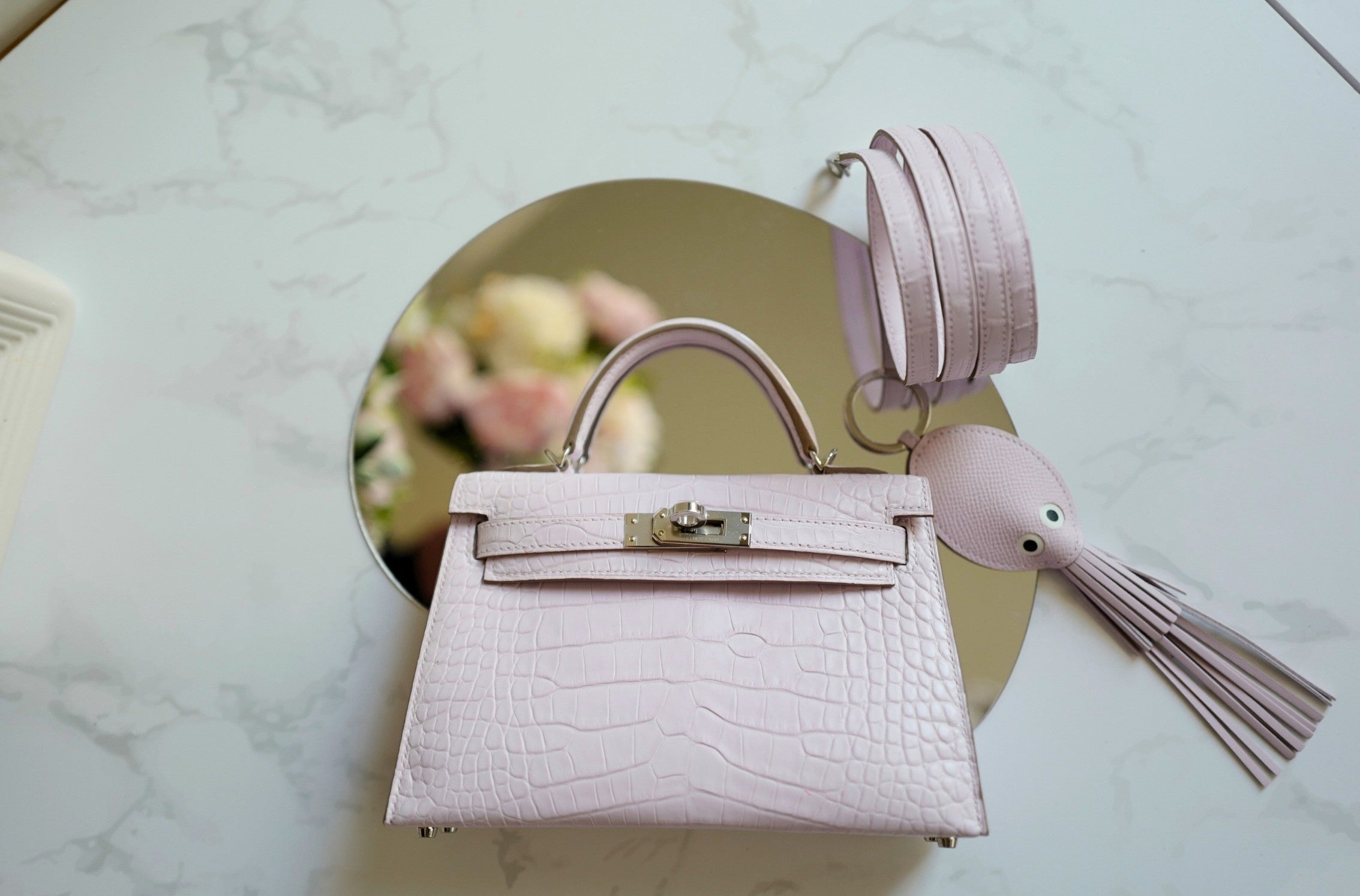 BNIB Hermès Mini Kelly 20 Mauve Pale Matte Alligator Palladium Hardware K Stamp 2025