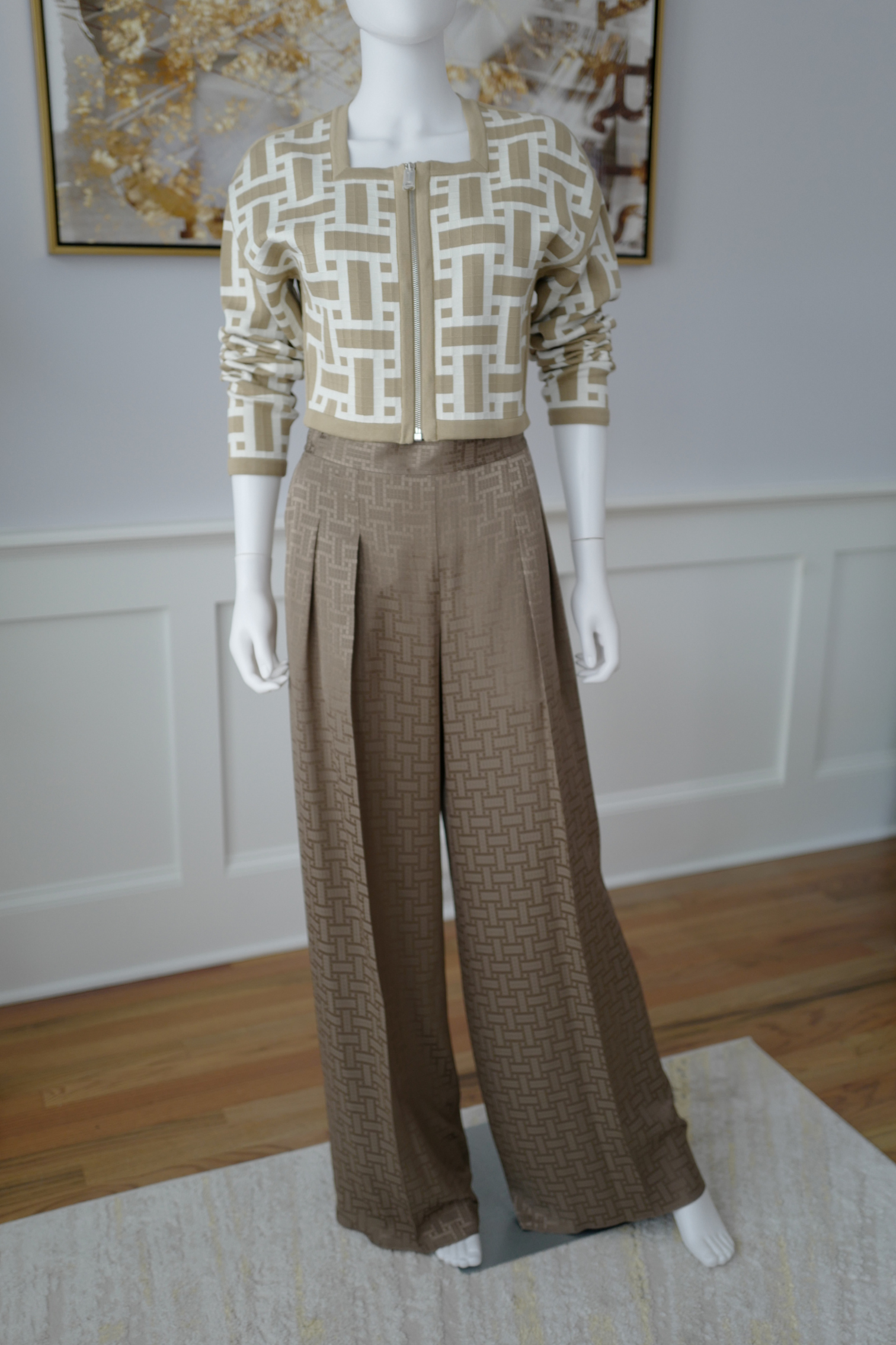 NEW Hermès "Mosaique" Wide Leg Pants Etoupe Size 34