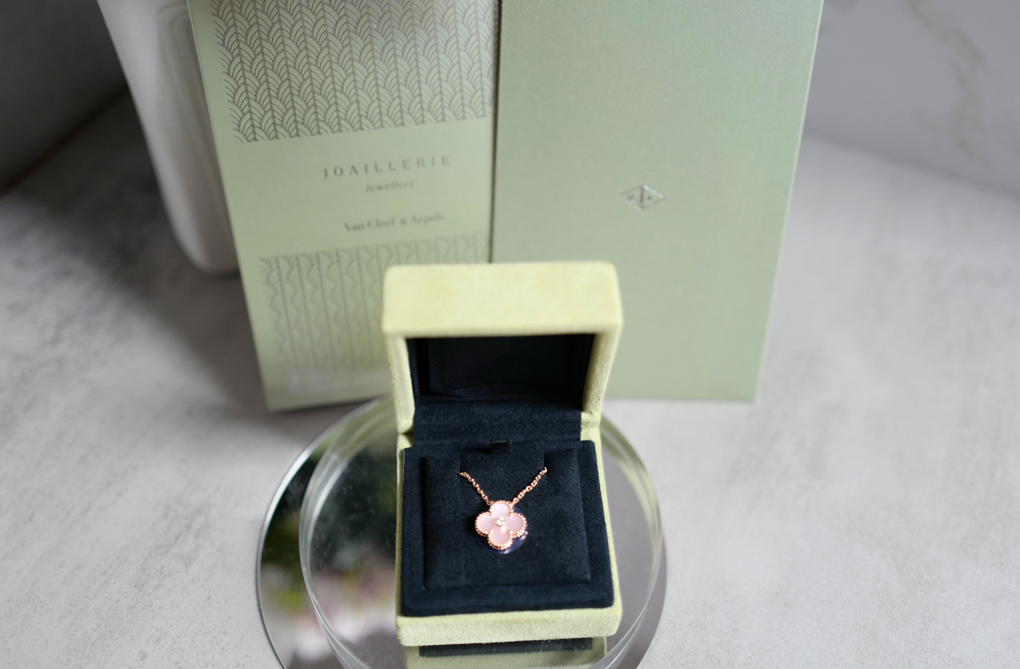 Van Cleef & Arpels 2025 Holiday Alhambra Pendant Pink MOP & Rose Gold