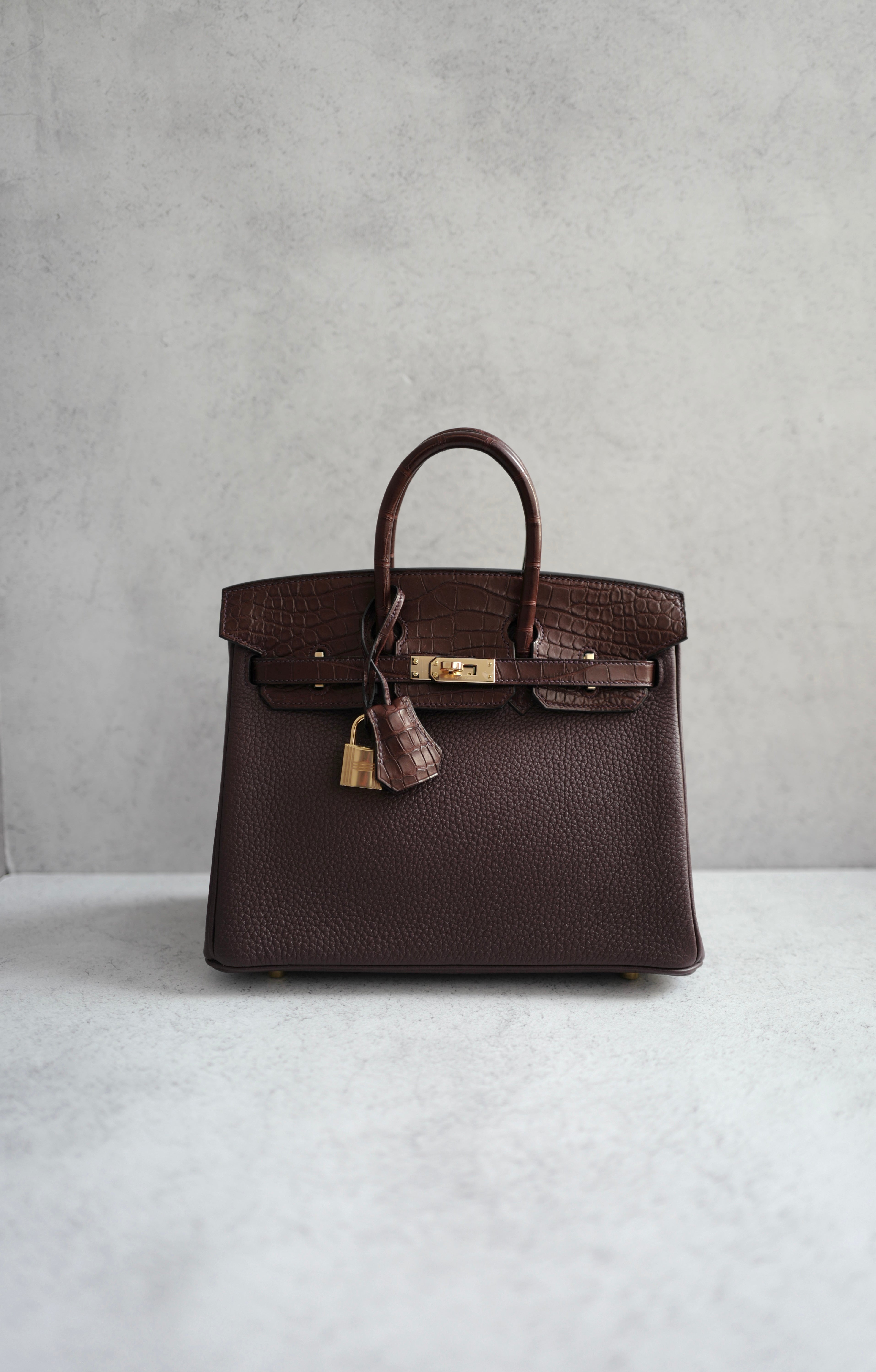 Hermes Birkin 25 Touch Rouge Sellier Togo/Matte Crocodile w/ Champagne Gold HW
