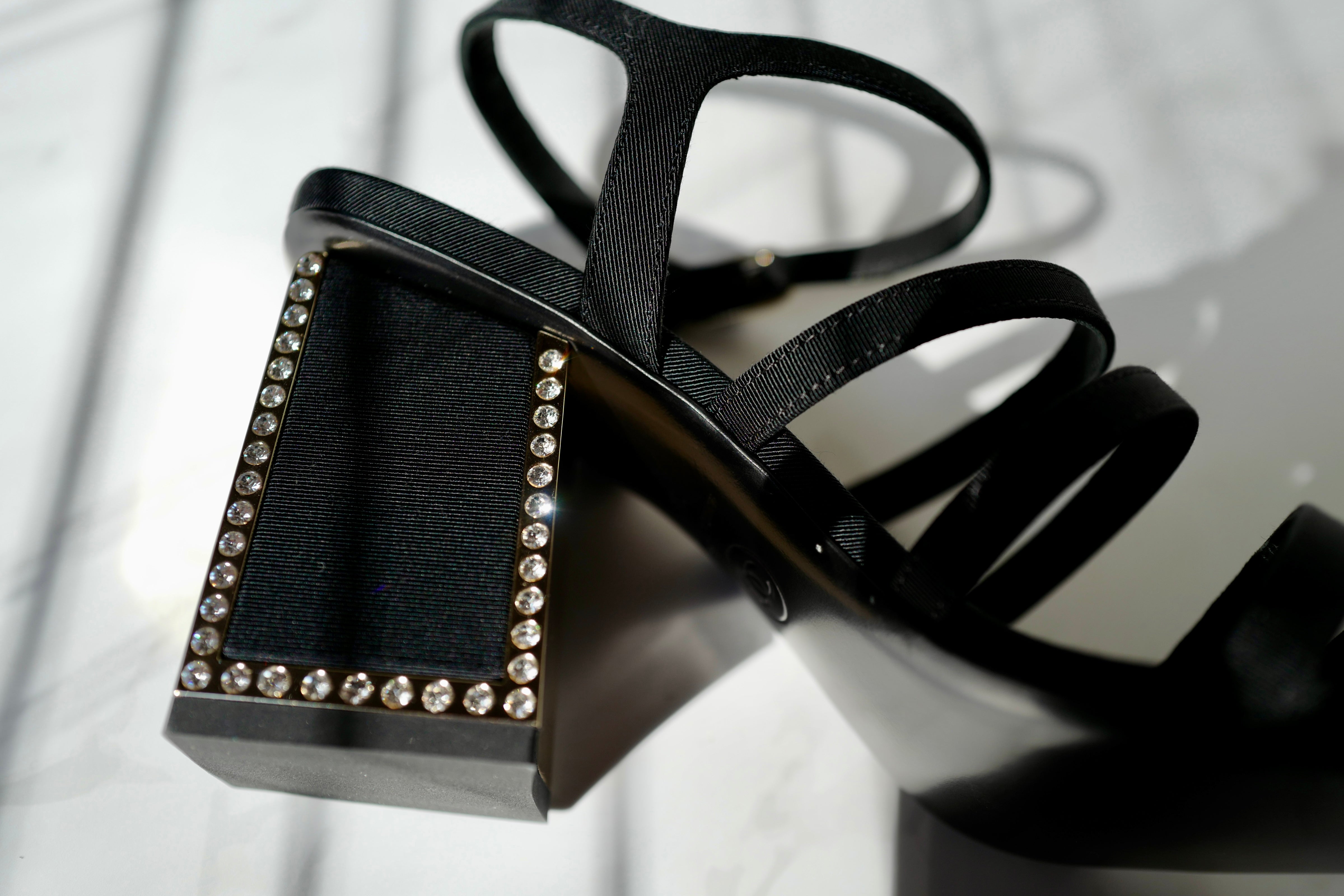 BNIB Chanel 24B Strappy Heels in Black with Crystals Rhinestone Heels size 38