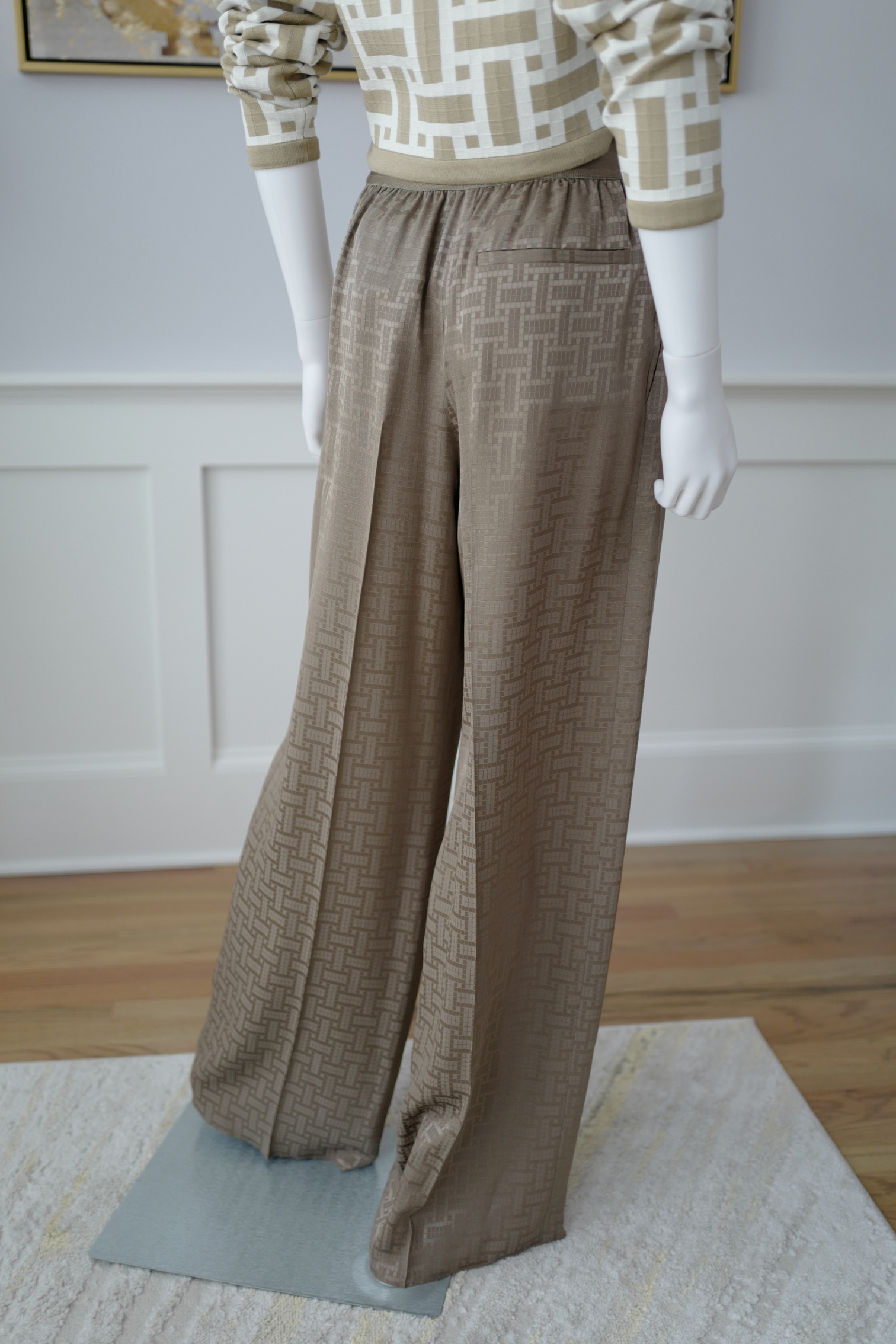 NEW Hermès "Mosaique" Wide Leg Pants Etoupe Size 34