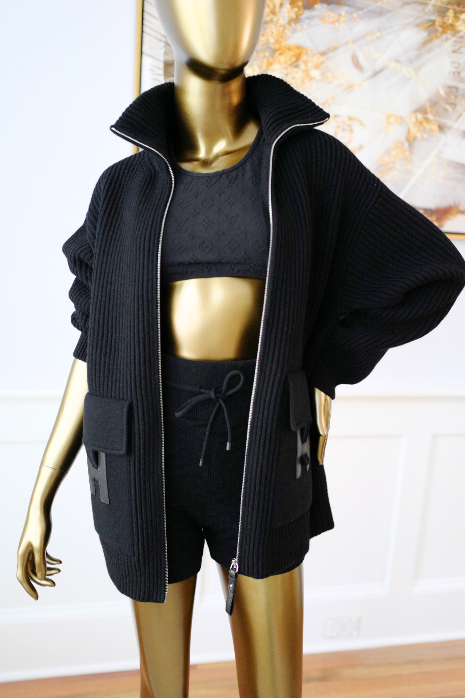 NEW Hermès Blouson Cardigan H Pockets Black Size 36 Wool Jacket