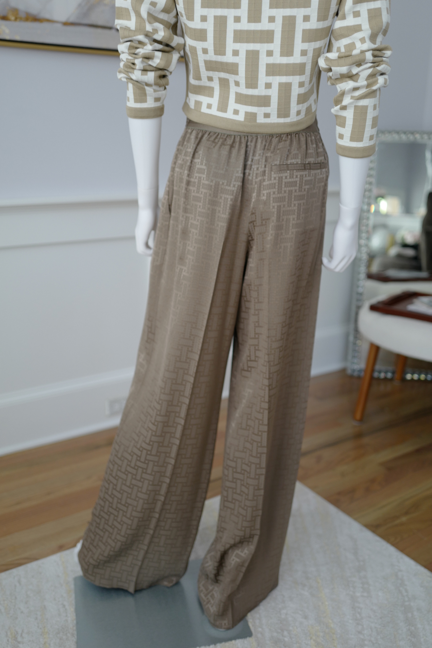 NEW Hermès "Mosaique" Wide Leg Pants Etoupe Size 34