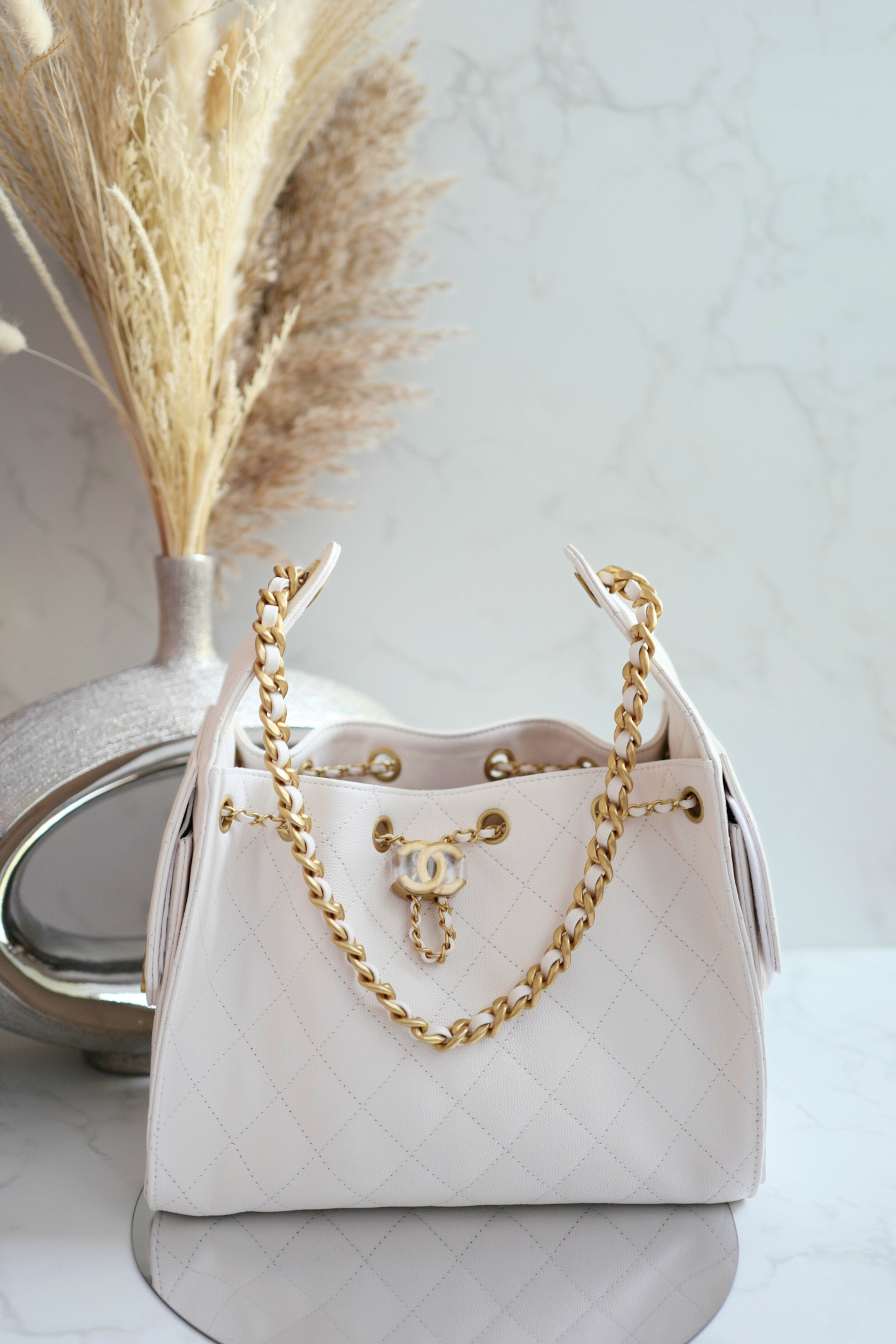 NEW Chanel Hobo Bag Small White Calfskin 25A Gold Hardware