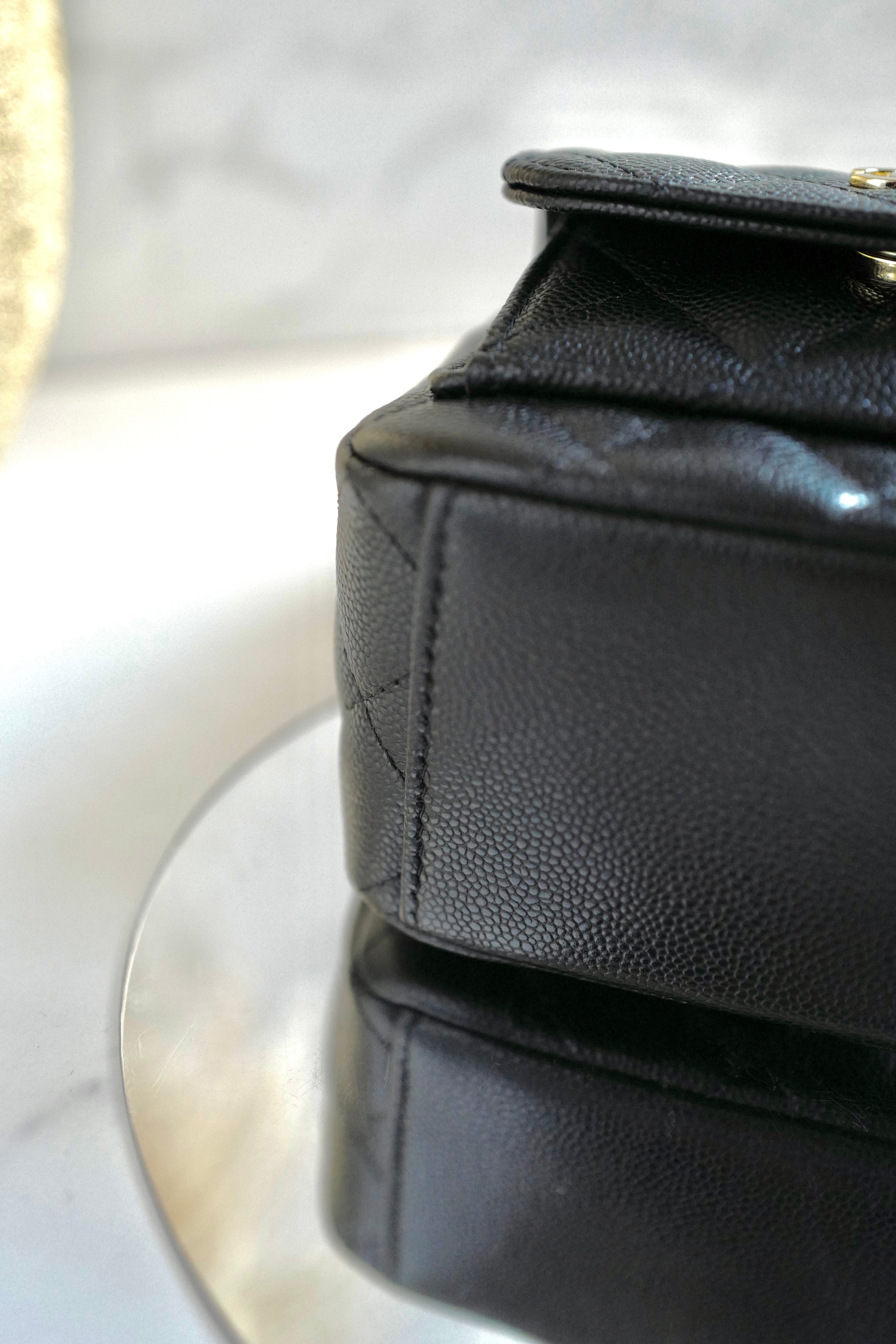 BNIB Chanel 24C Mini Backpack in Black Grained Leather with Light Gold HW