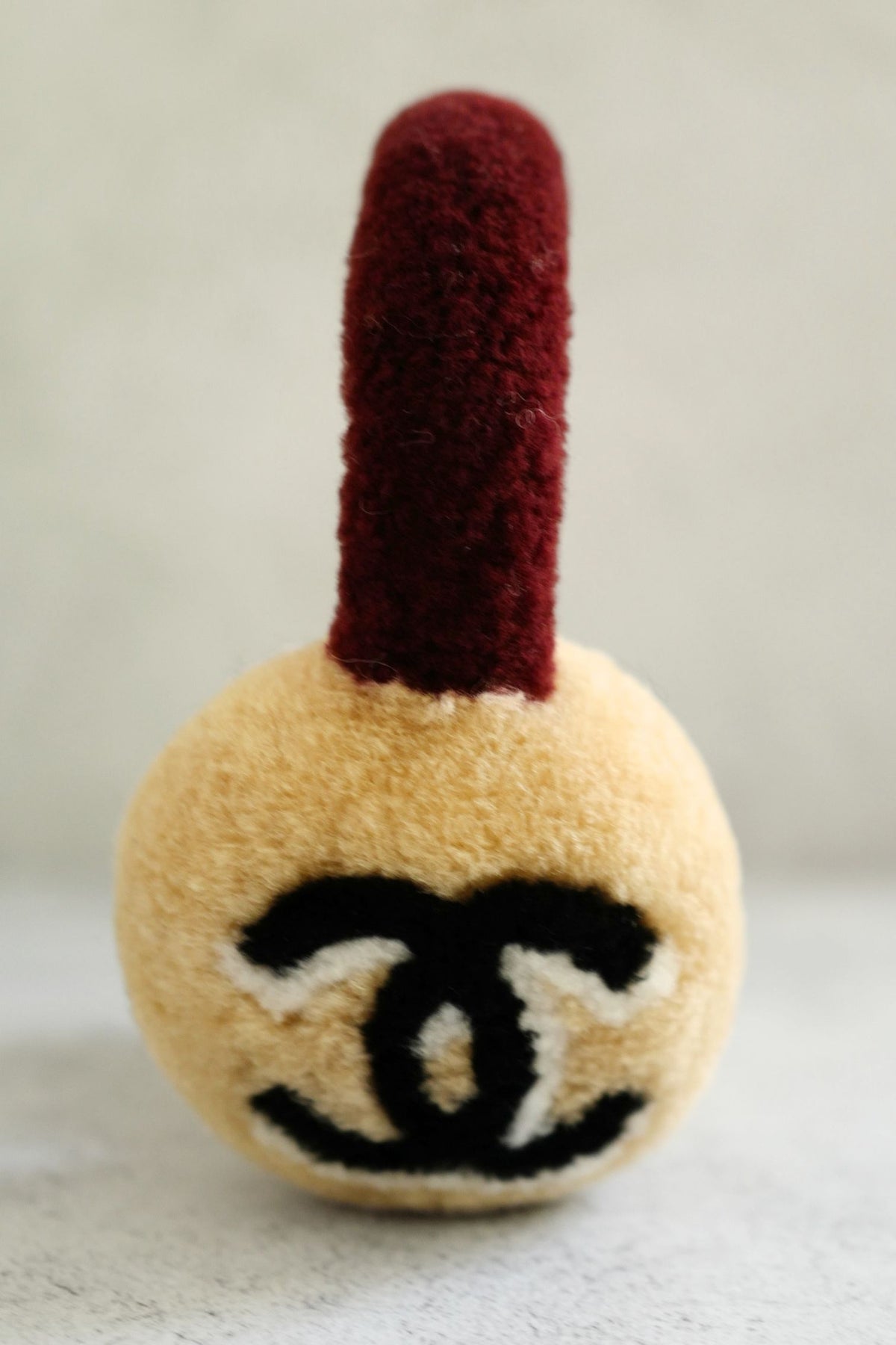 NEW Chanel 26N Coco Neige Earmuffs CC Logo Lamb Shearling in Beige and Burgundy
