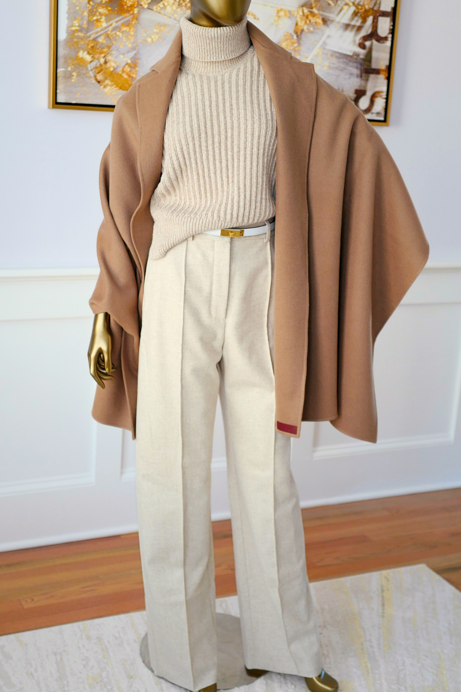 Hermès Étole Poncho 100% Cashmere Trompe L’Oeil HG 01 Camel