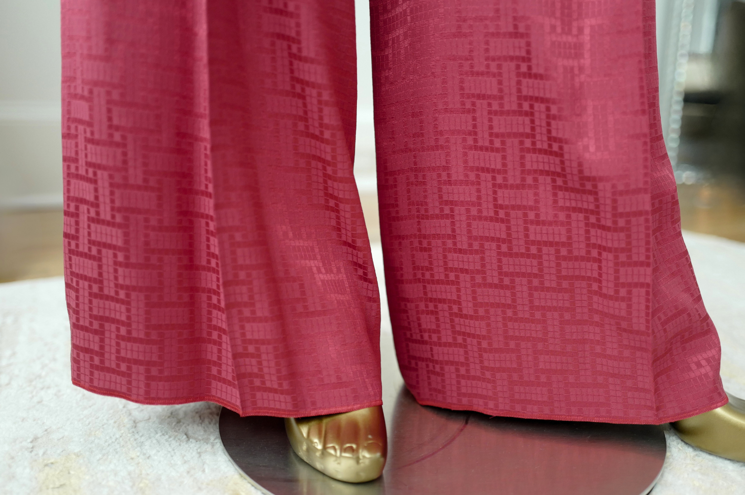 NEW Hermès "Mosaique" Wide Leg Pants Rose Framboise Size 34