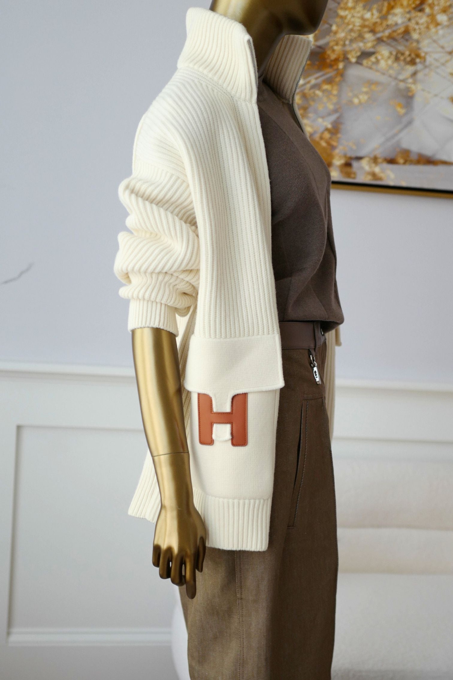 Hermès Blouson Cardigan Blanc Naturel Wool Knit Size 34