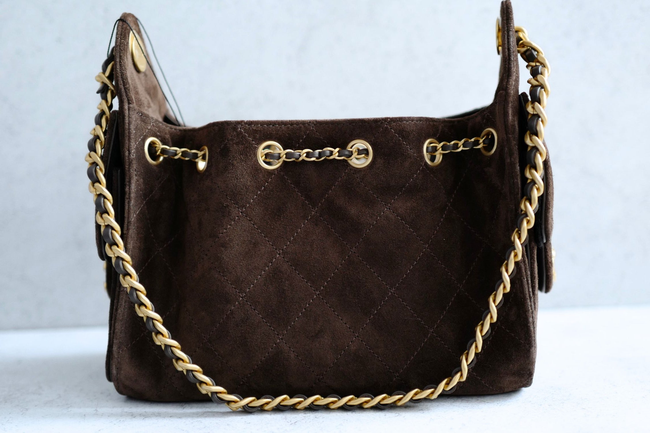 Chanel 26C Mini Hobo Shoulder Bag Dark Brown Suede Calfskin Gold Hardware