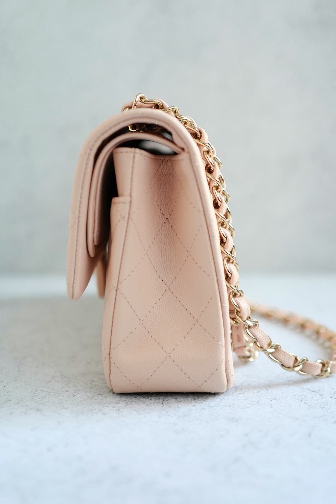 BNIB Chanel Medium Classic Double Flap Bag Beige Clair Grained Gold Hardware