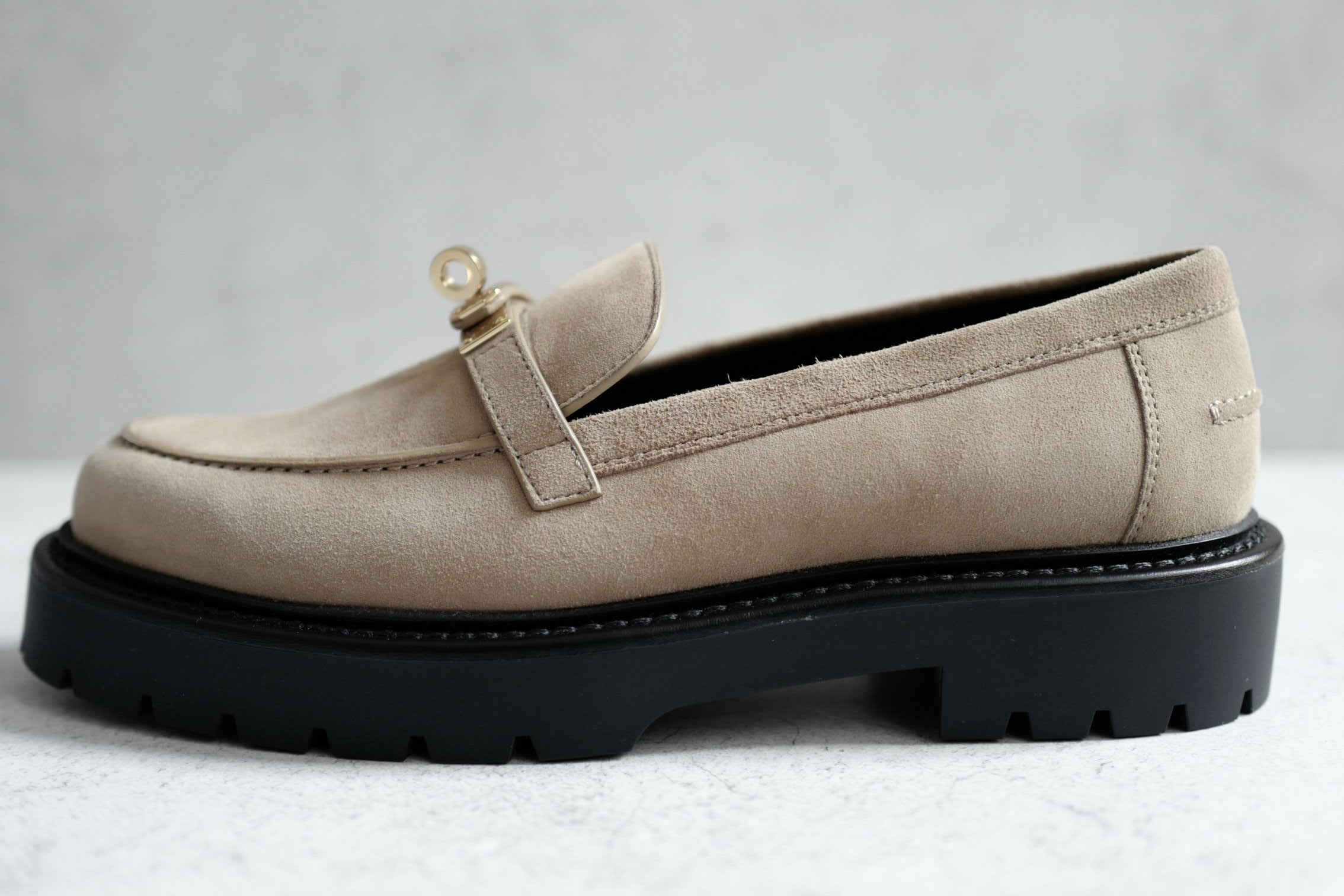 Hermes Shoes Icone Loafers Suede Beige Sable Size 38.5