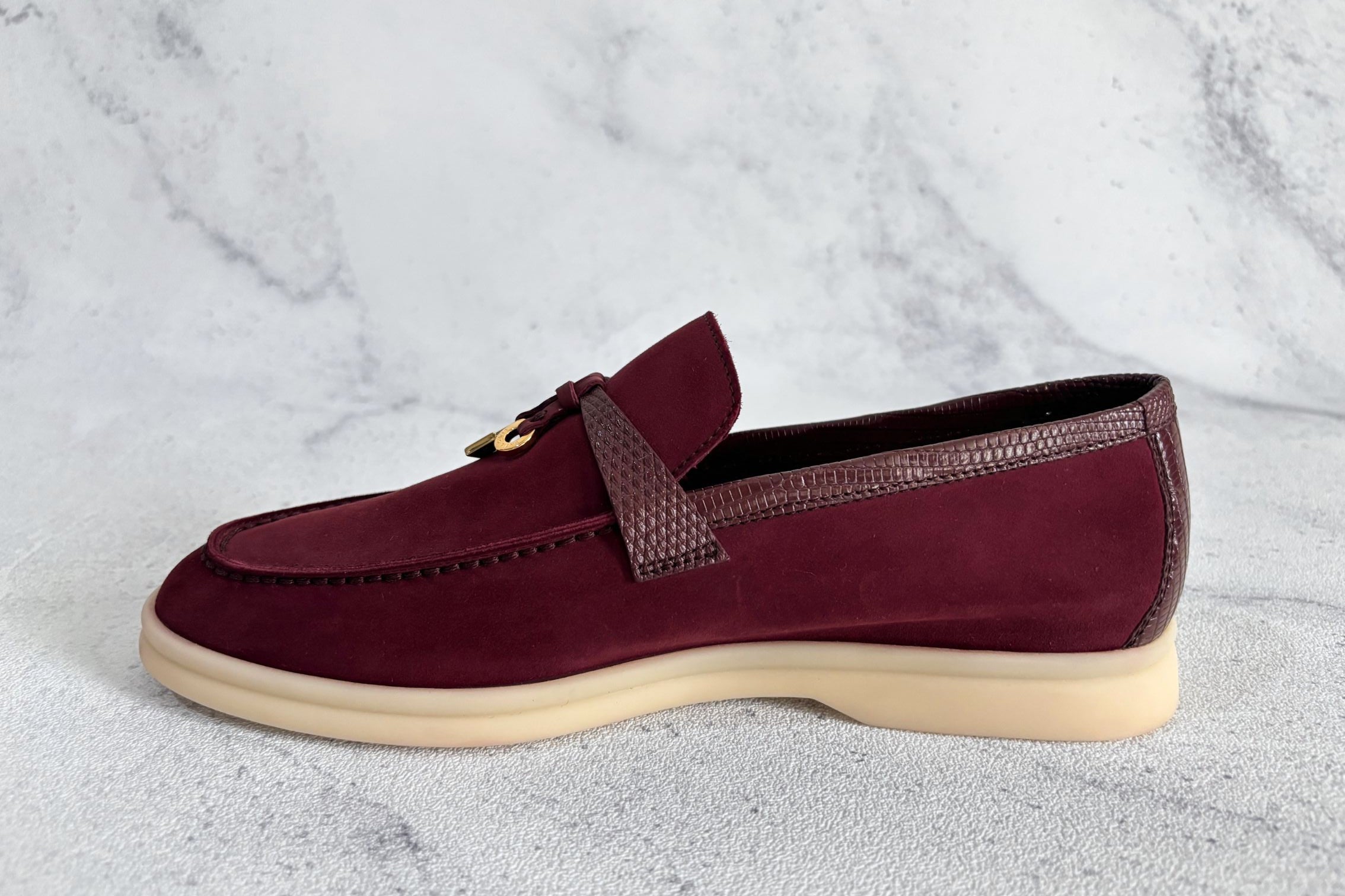 Loro Piana Summer Charms Walk Loafers Azuki Beans Lizard/Suede 37 Limited Ed