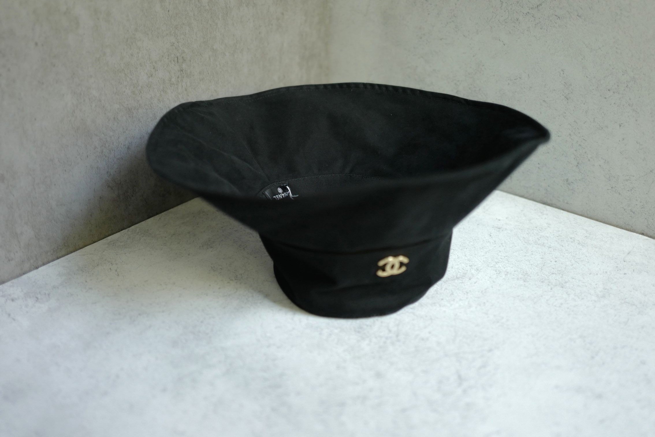 Chanel 26S Coco Beach Cloche Hat Black Cotton Metal Size S