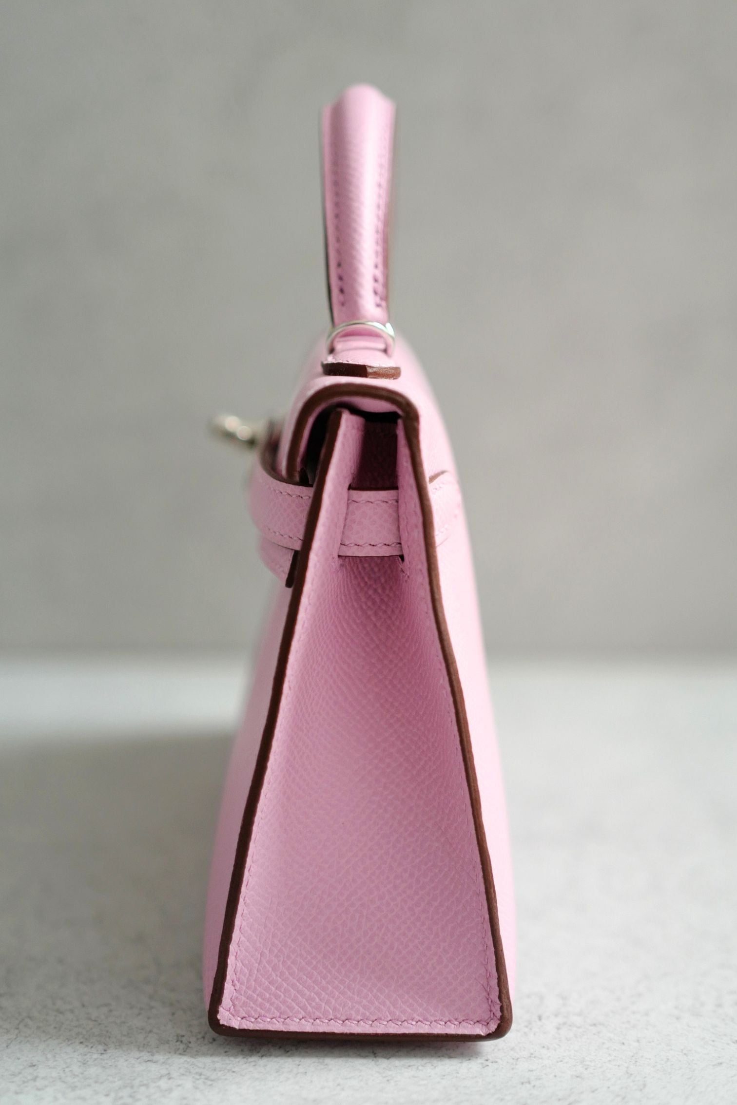 NEW Hermes Mini Kelly Mauve Sylvestre Epsom Leather Palladium Hardware