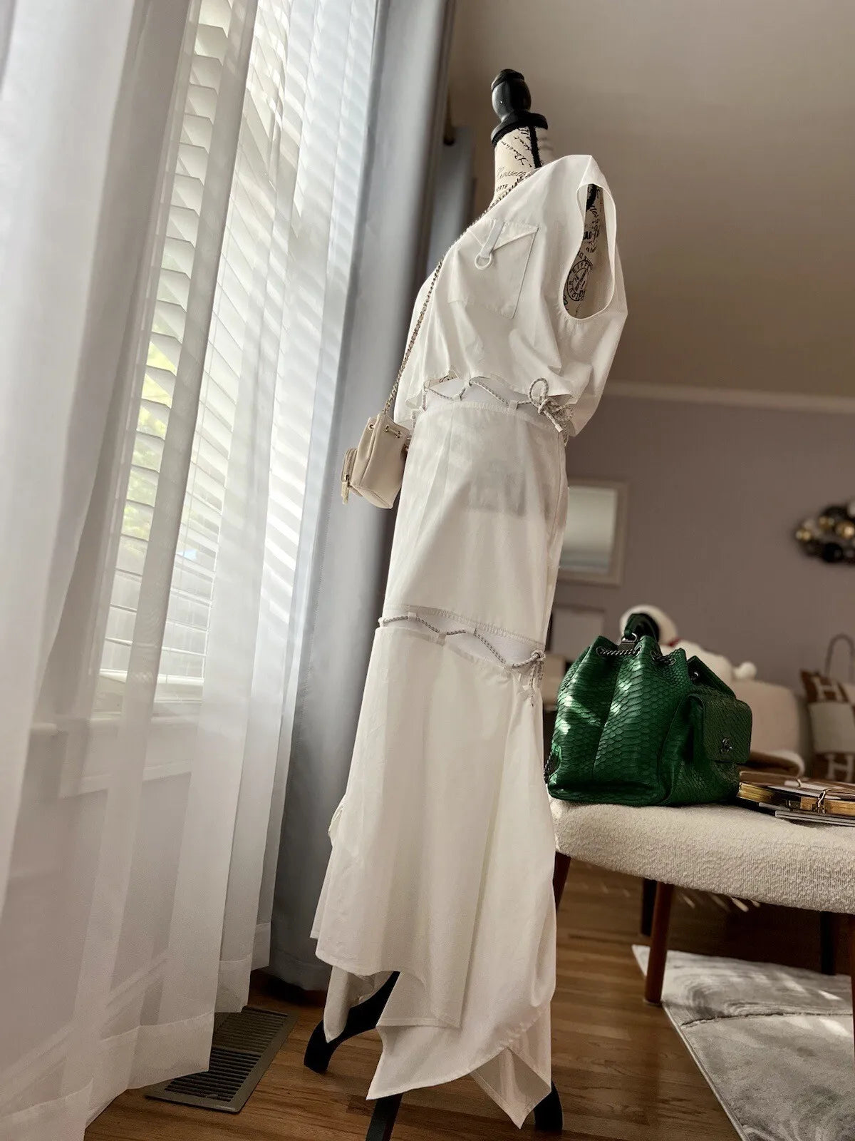 Hermes Robe évasée à étages Dress in Blanc White SS23 size 38 $3500 Store Price