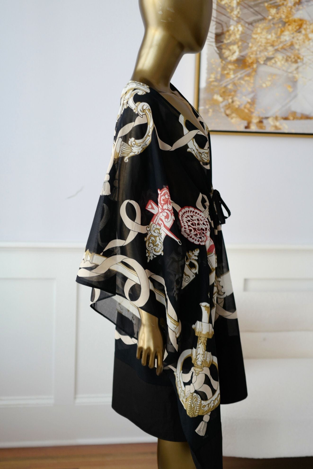 Hermès Woman Beach Caftan "Ferronnerie Remix" in Noir Cotton Voile One Size