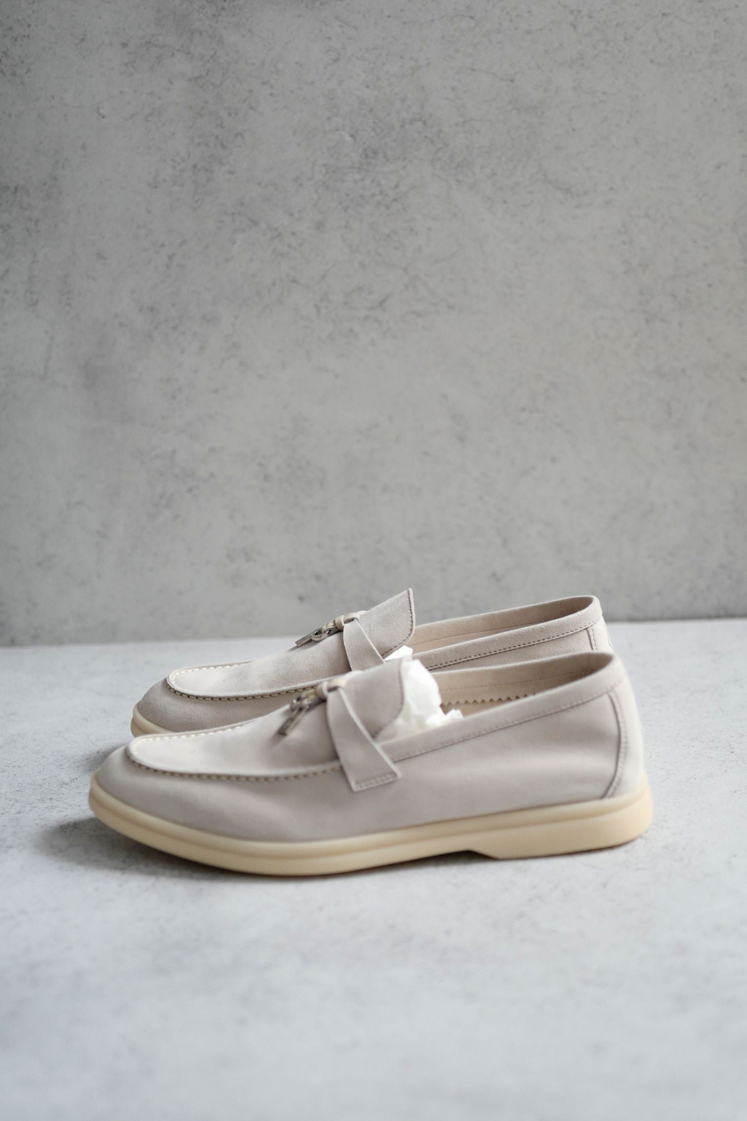 Loro Piana Summer Charm Walk Loafer Pearl Powder Suede Calfskin Size 37.5