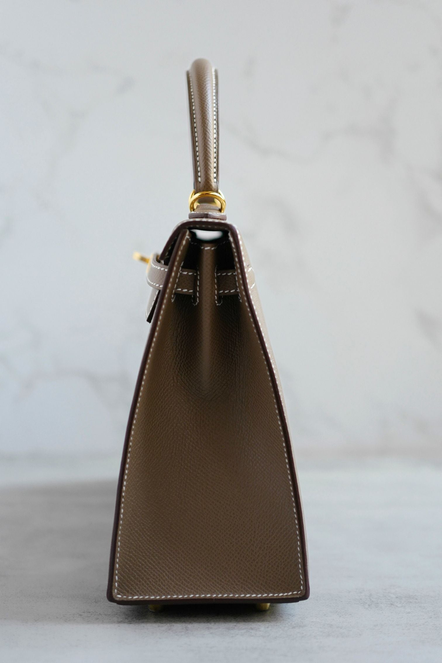 NEW Hermes Kelly 25 Etoupe Epsom Sellier Gold Hardware