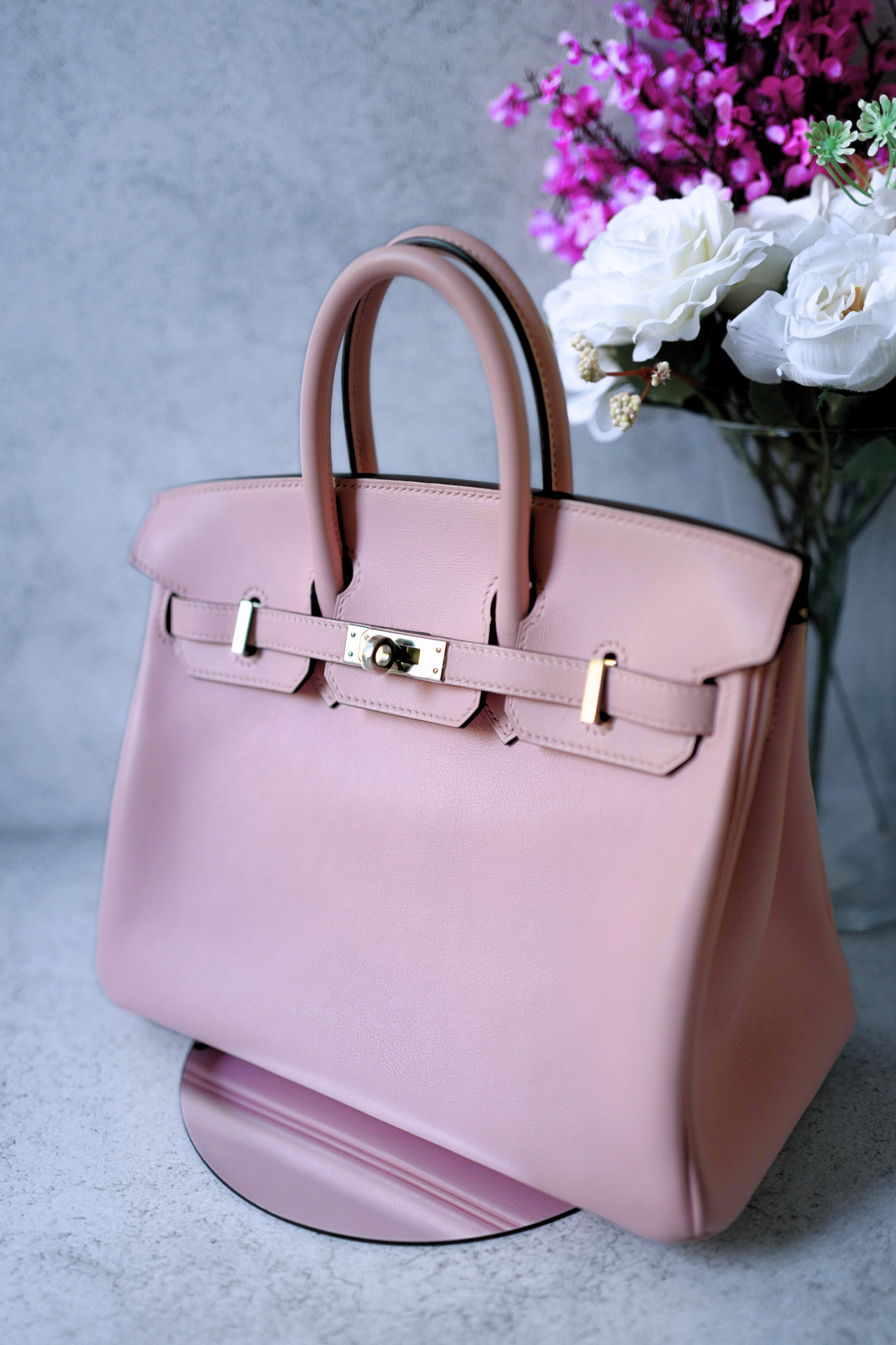 Hermès Birkin 25 Rose Sakura Swift Palladium Hardware D Stamp