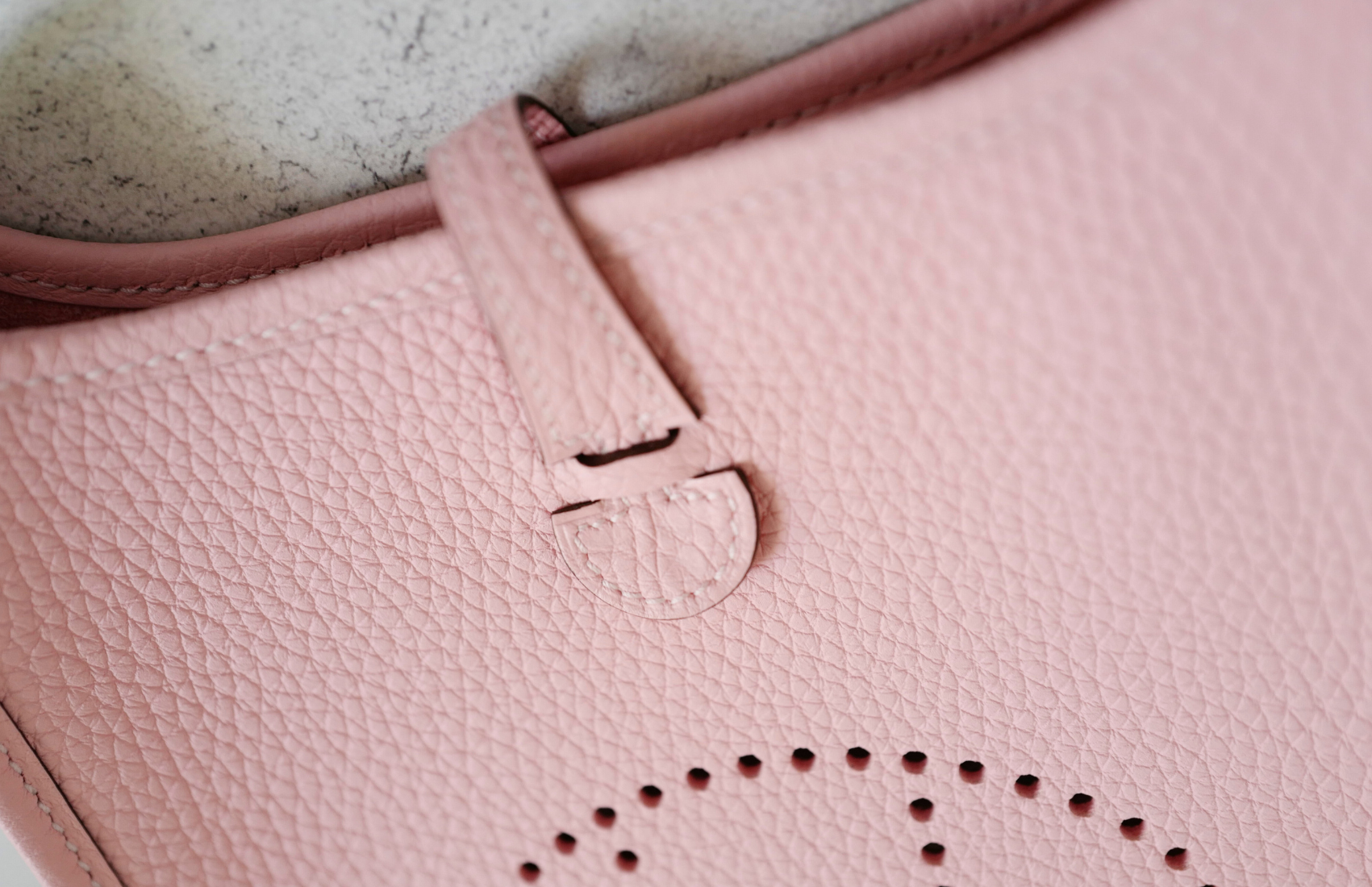 BNIB Hermès Mini Evelyne Bag Rose Sakura Clemence Leather Palladium Hardware