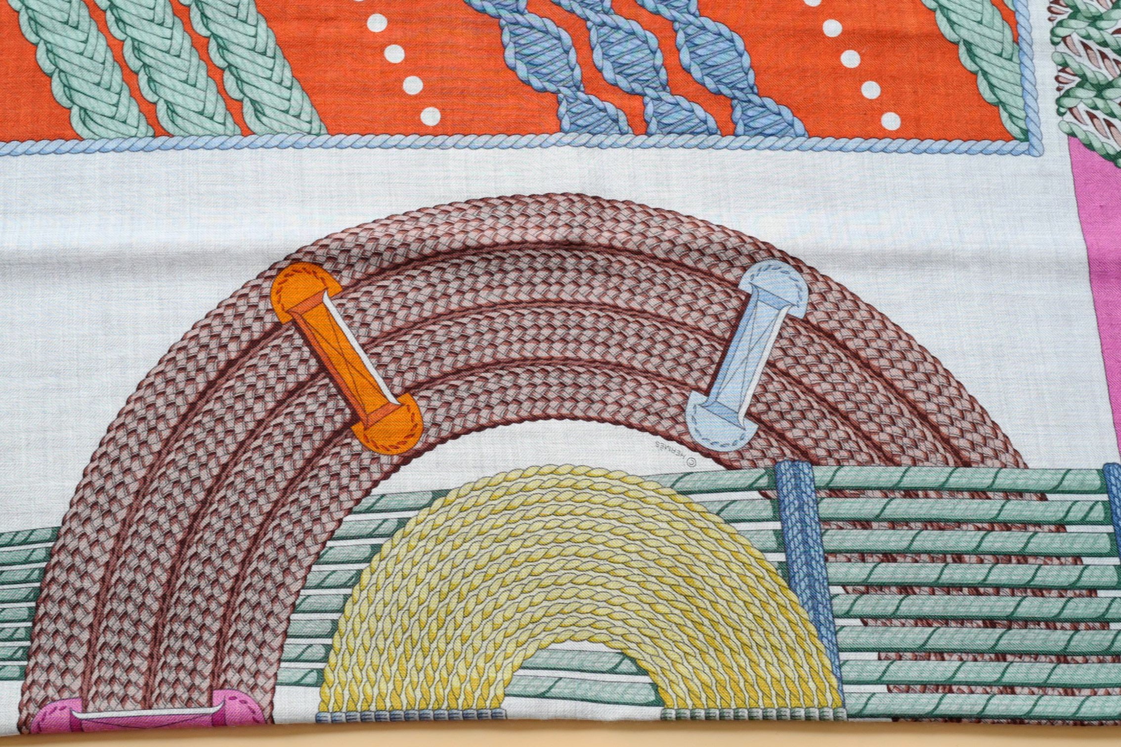 Hermès Dressage Tressage Shawl 140 Bleu Ciel/Rose Rouge Cashmere Silk