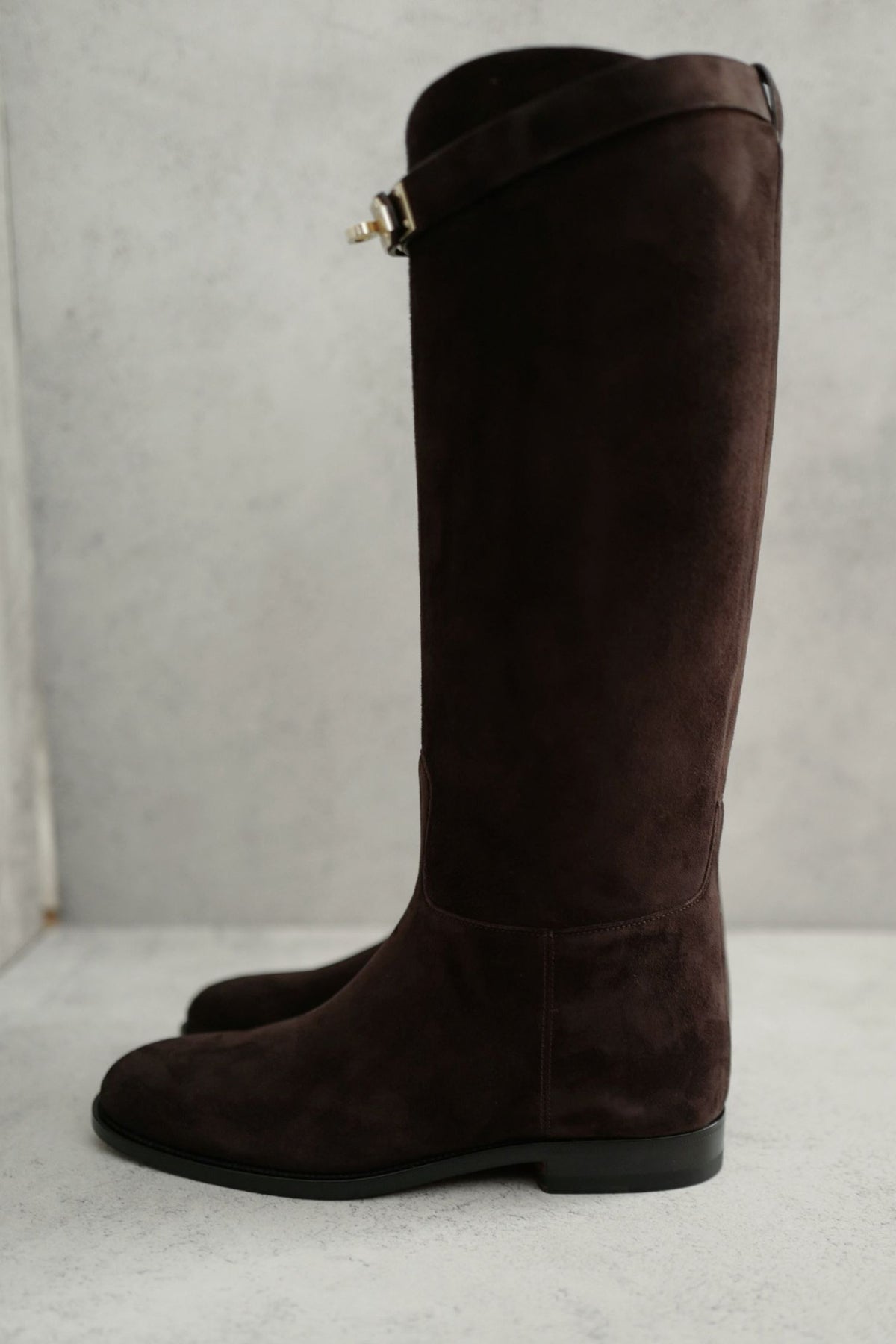 Hermès Jumping Matrix Goatskin Suede Boots Marron with Permabrass HW Size 38