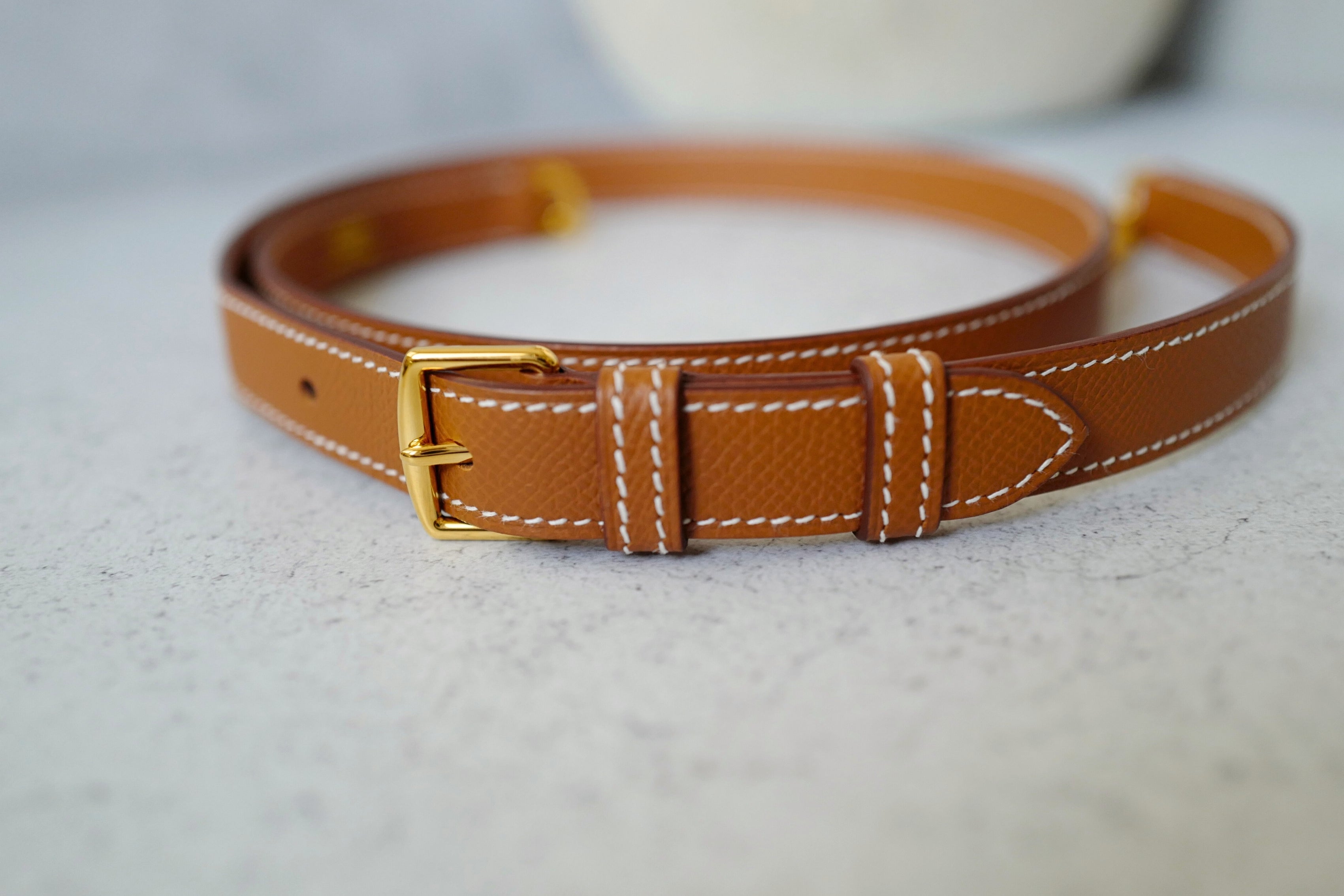 NEW Hermès Adjustable Strap 20mm 85-105 cm Bag Strap Gold Epsom Leather Gold HW