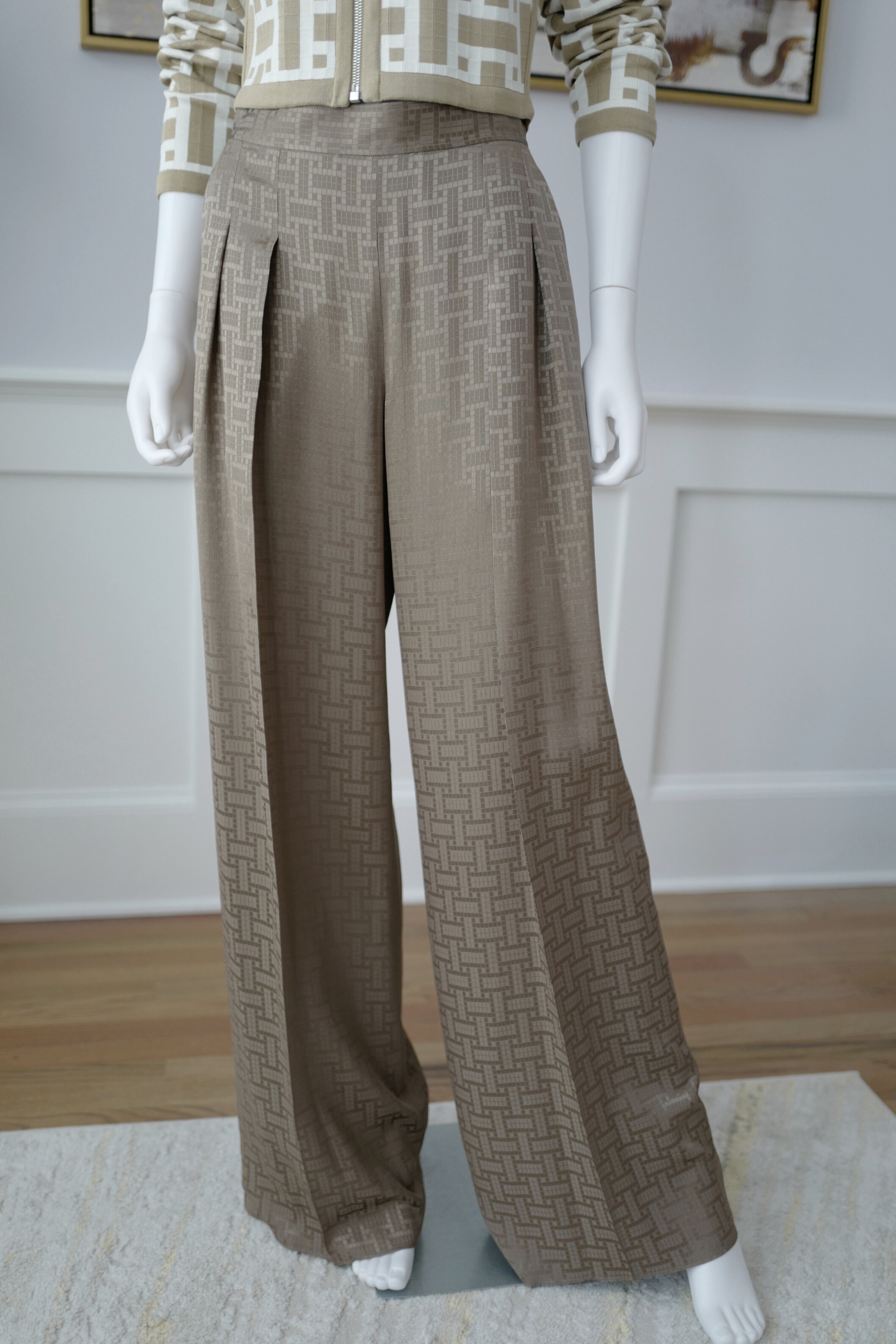 NEW Hermès "Mosaique" Wide Leg Pants Etoupe Size 34