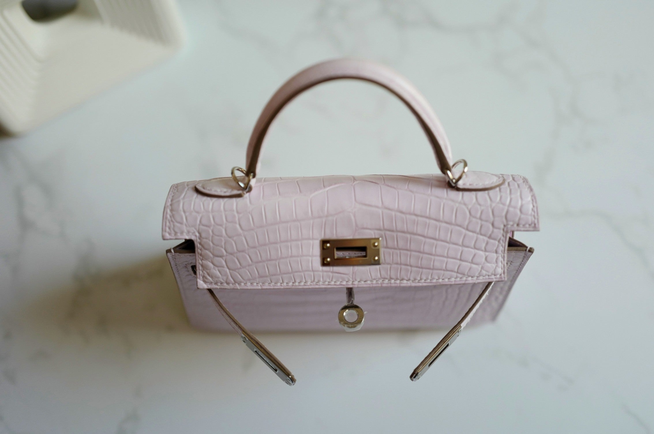 BNIB Hermès Mini Kelly 20 Mauve Pale Matte Alligator Palladium Hardware K Stamp 2025