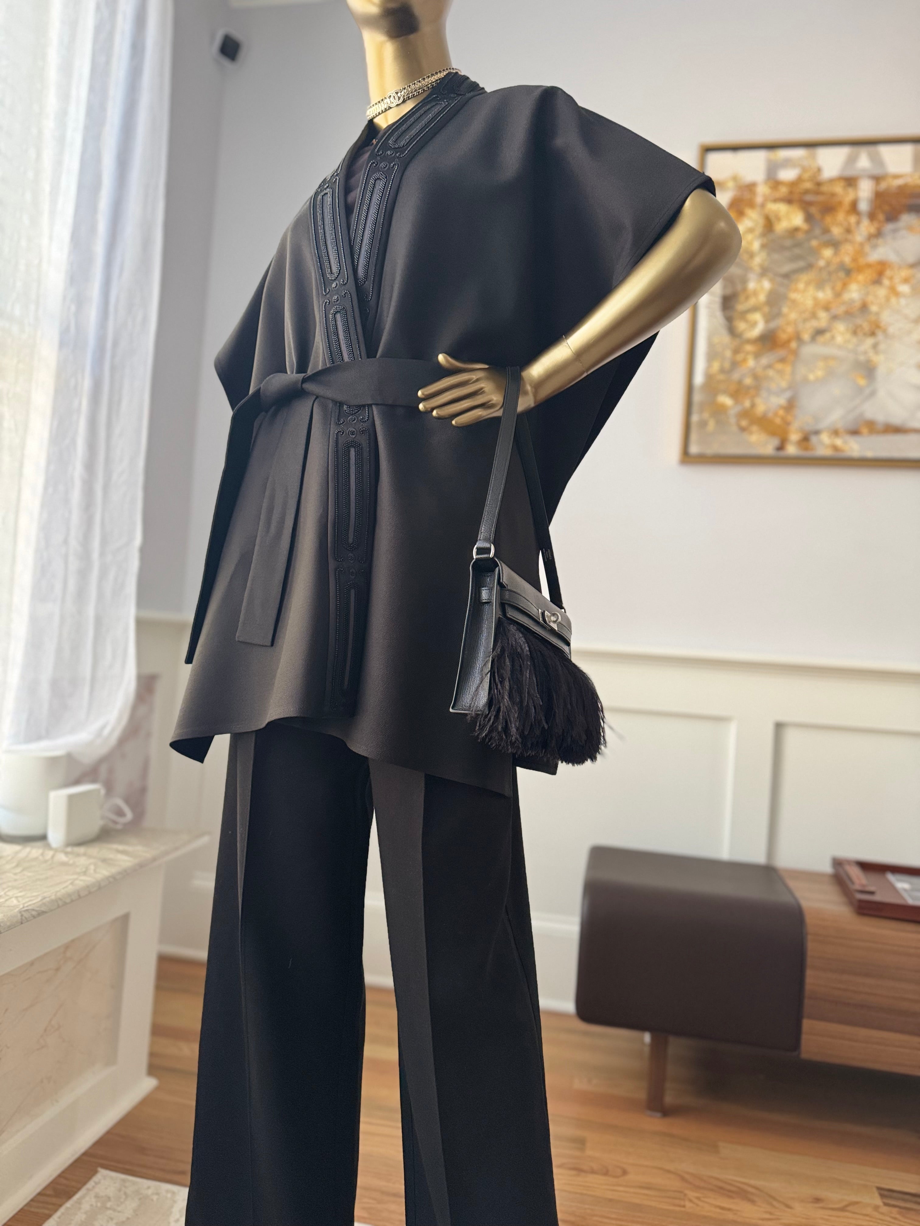 NEW Hermes Embroidered Long Poncho Vest Size 34 Noir Black Over $7K Retail