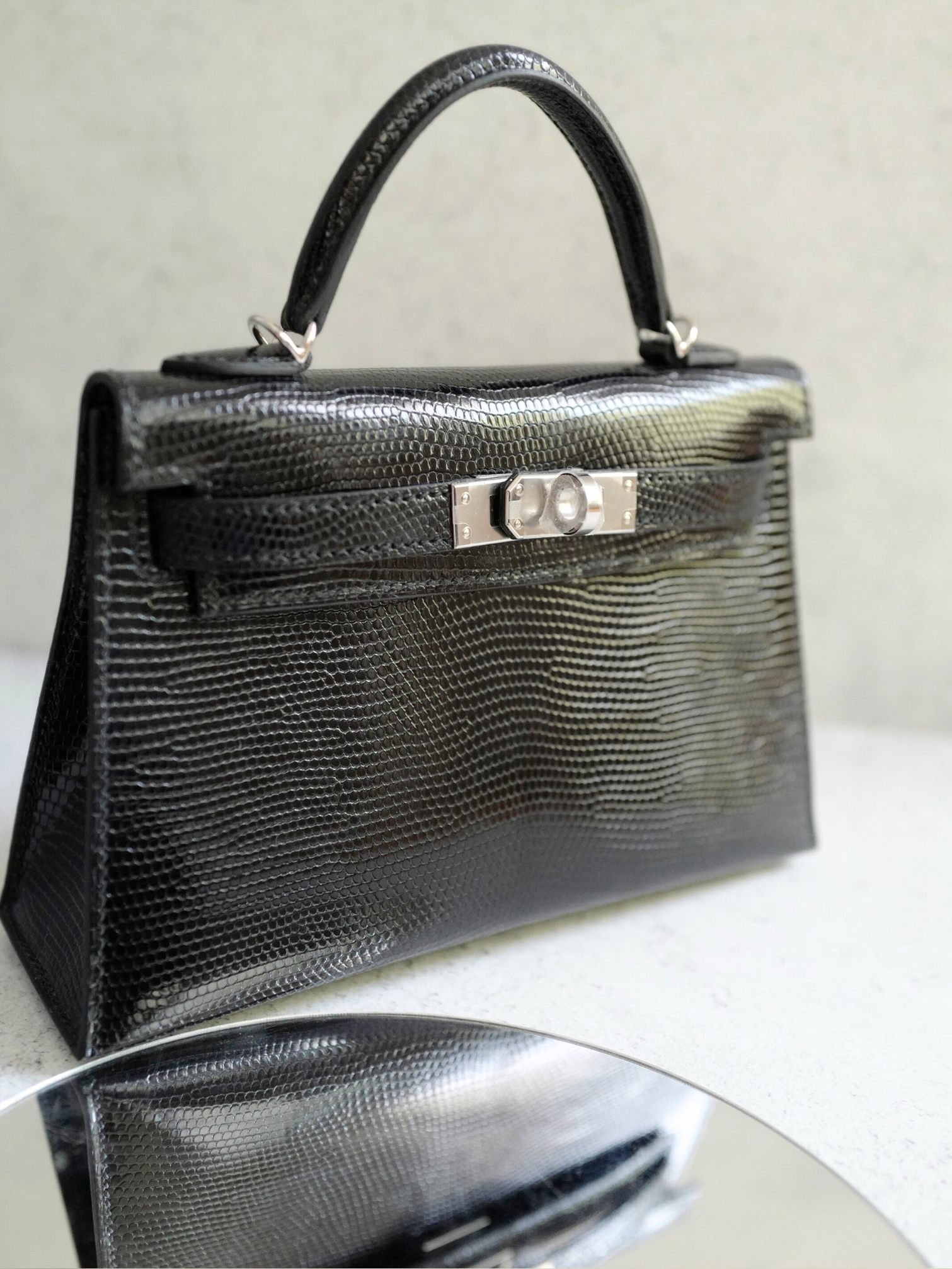 BNIB Hermès Mini Kelly 20 Noir Black Lizard Palladium Hardware Stamp W 2025