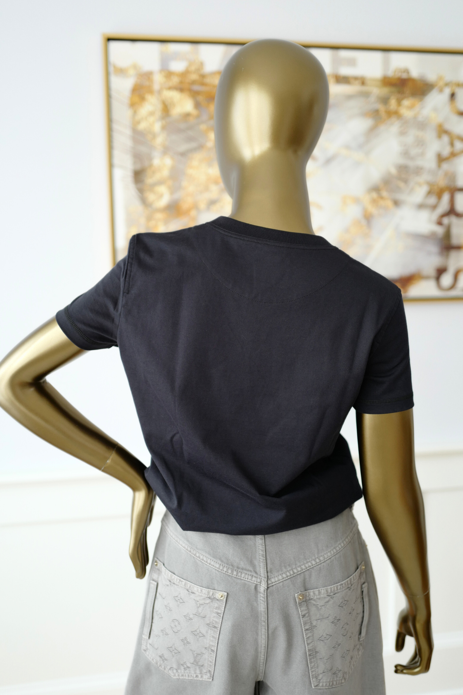 New Hermès Women’s Printed Straight T-Shirt Bleu Noir Size 36