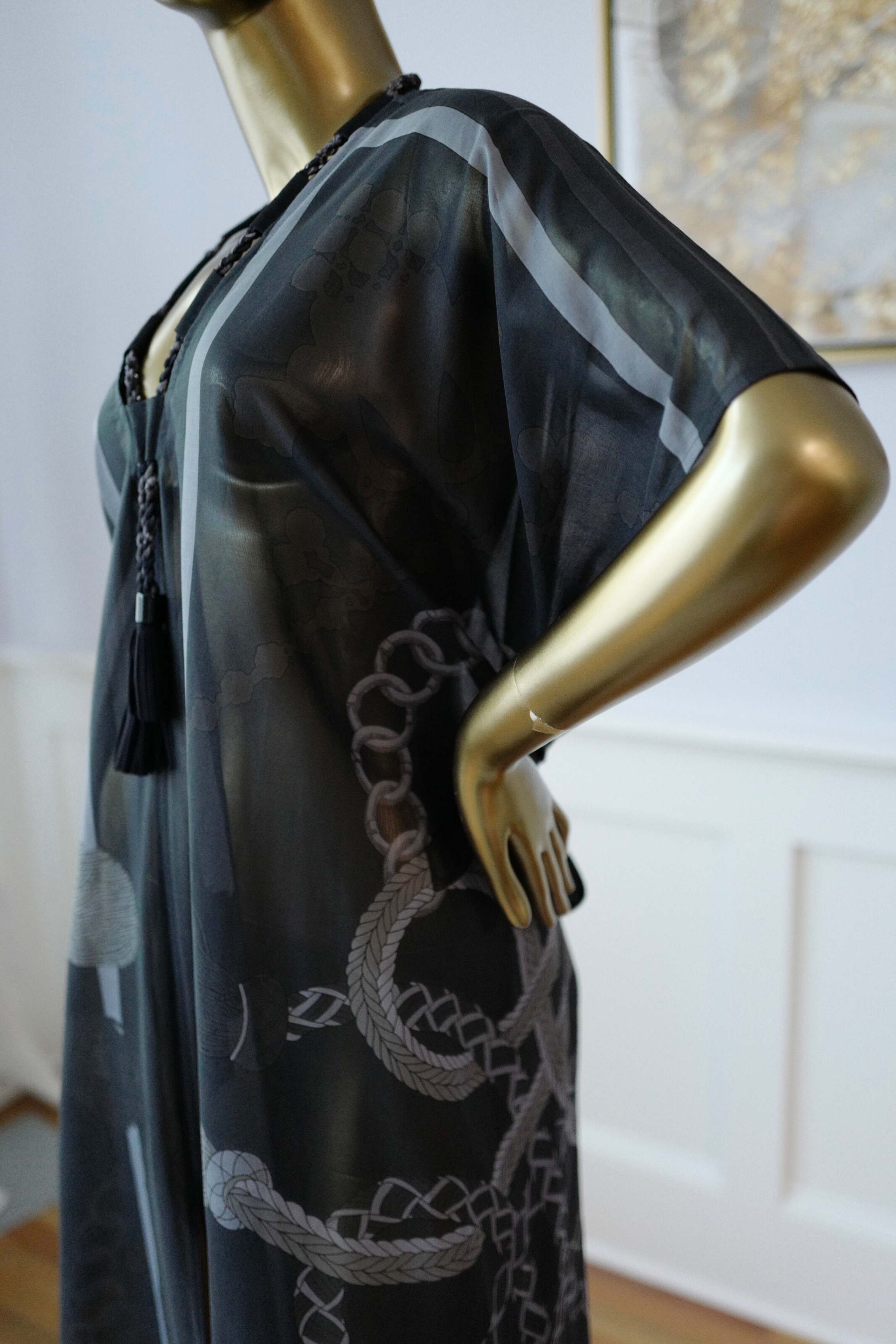 NEW Hermès Palefroi Remix Maxi Caftan Dress Gris Charbon Size 36 Beachwear