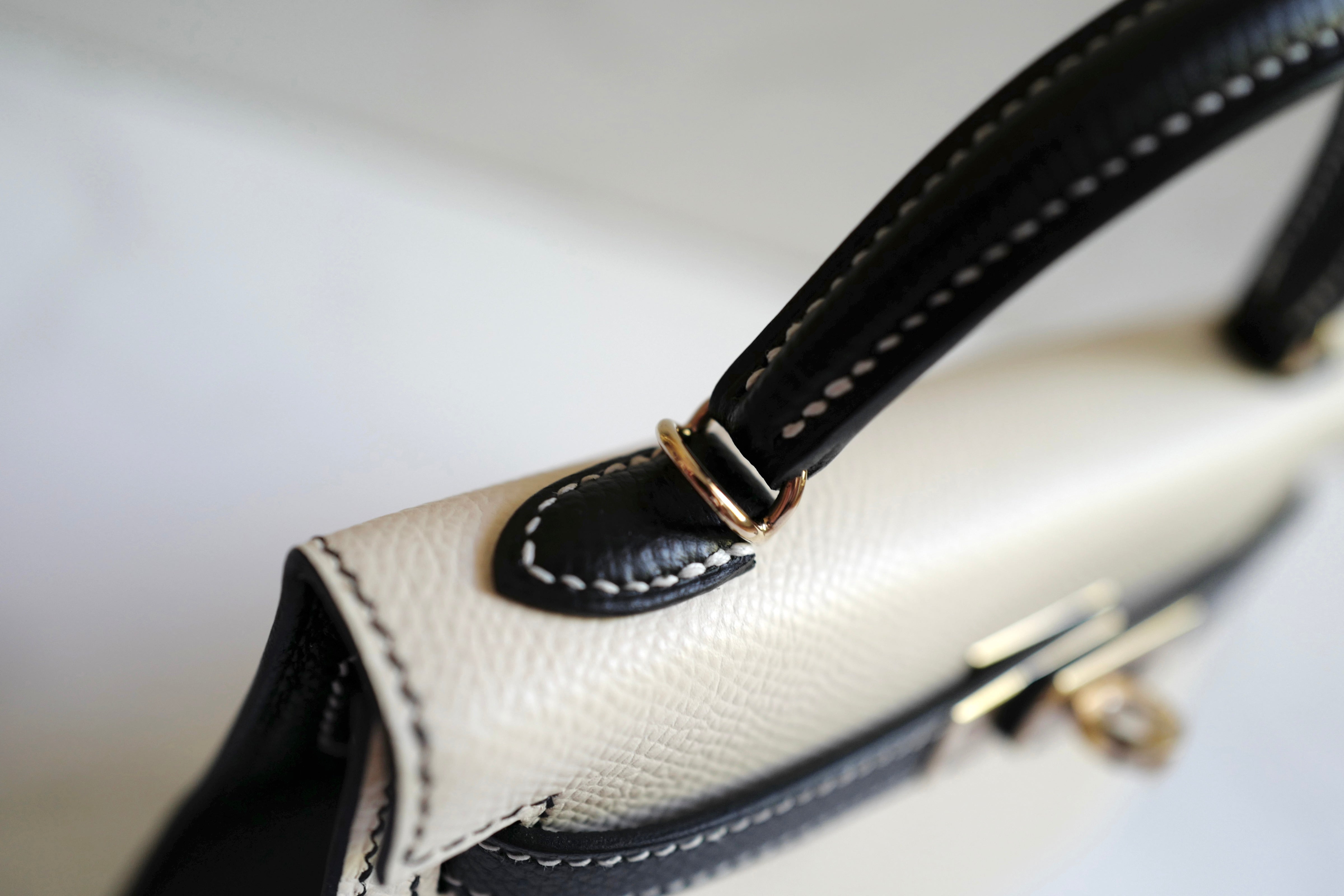 New Hermes Mini kelly 20 HSS Craie/Noir Black Epsom Permabrass HW 2023 Complete