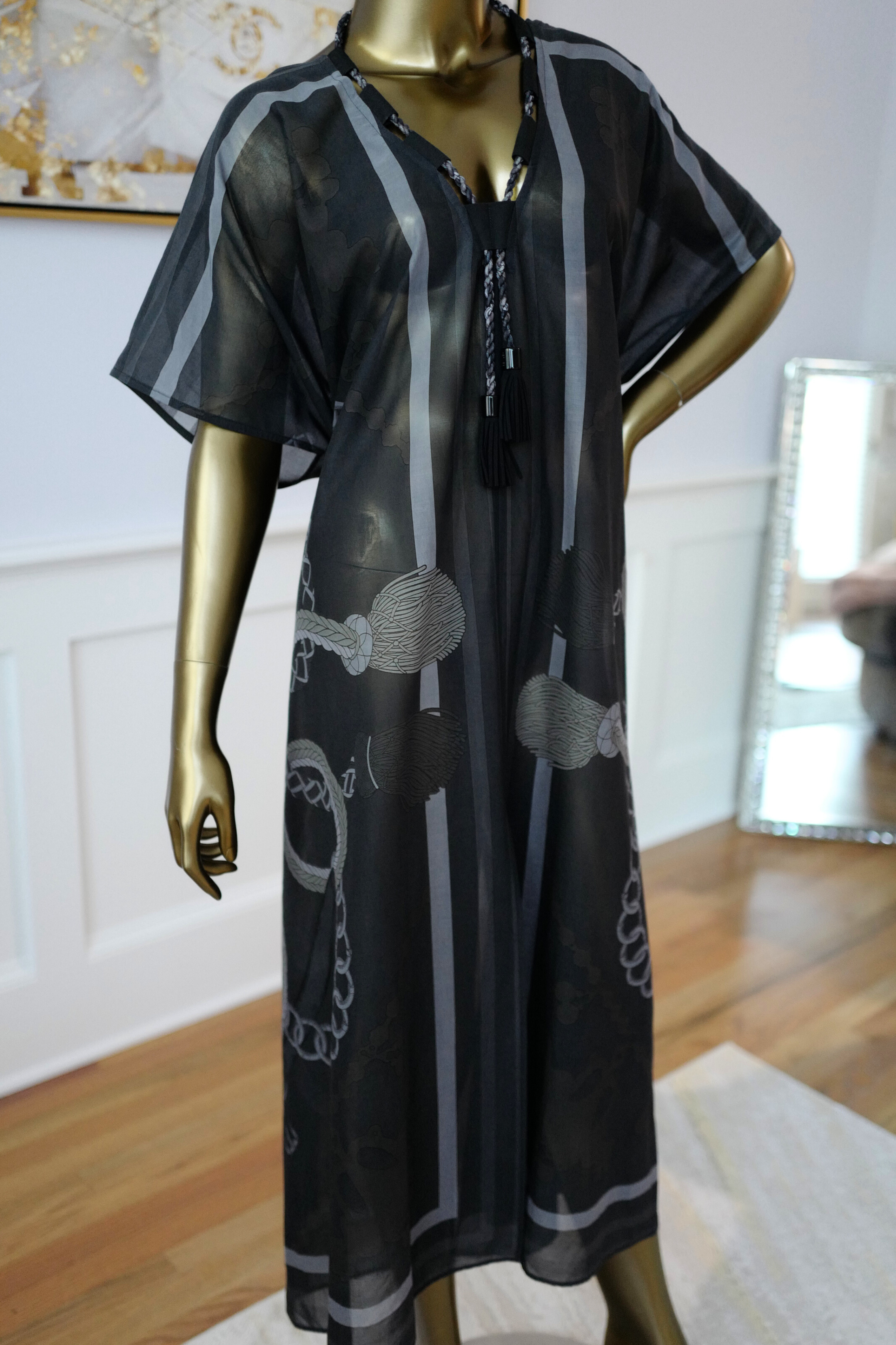 NEW Hermès Palefroi Remix Maxi Caftan Dress Gris Charbon Size 36 Beachwear