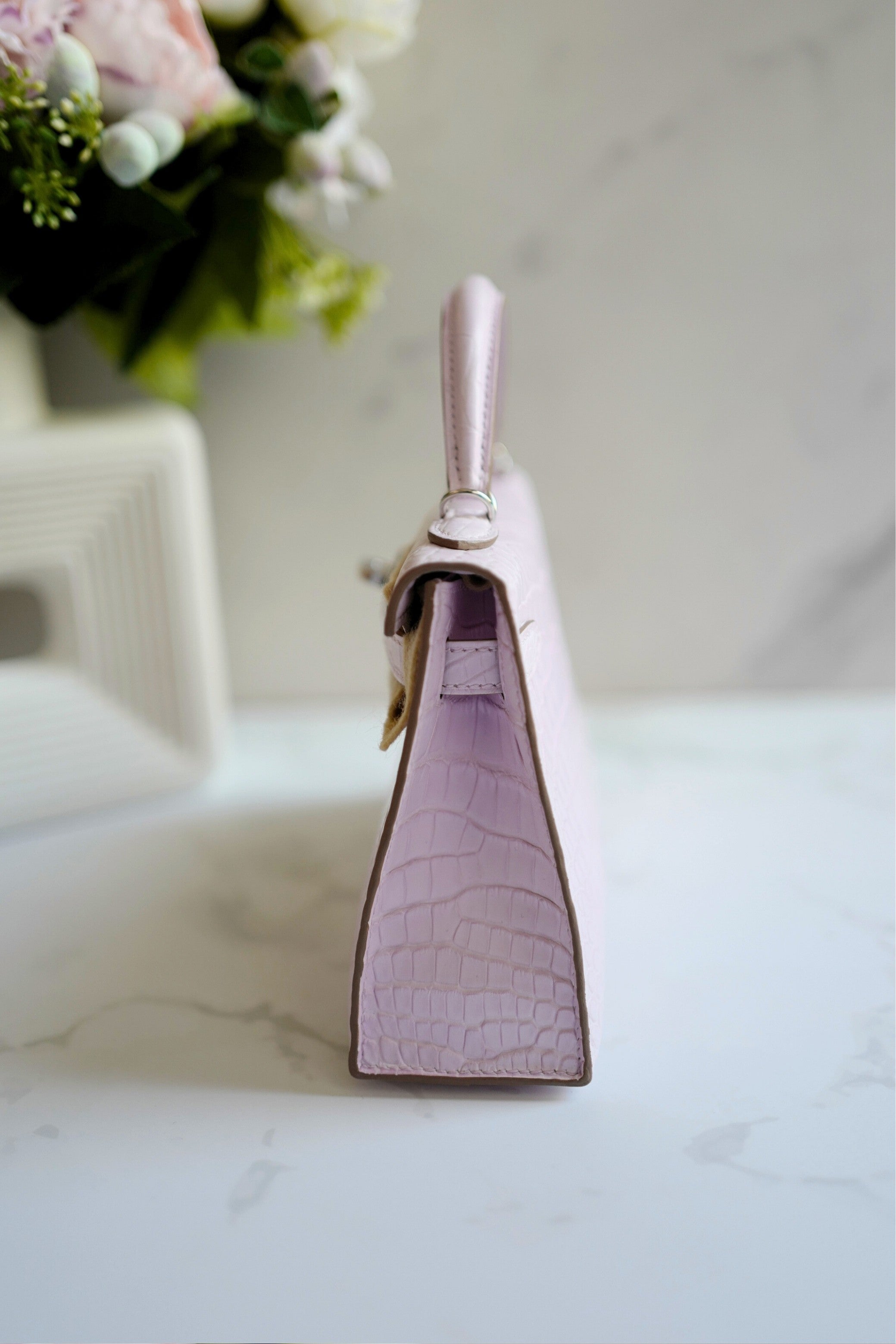 BNIB Hermès Mini Kelly 20 Mauve Pale Matte Alligator Palladium Hardware K Stamp 2025