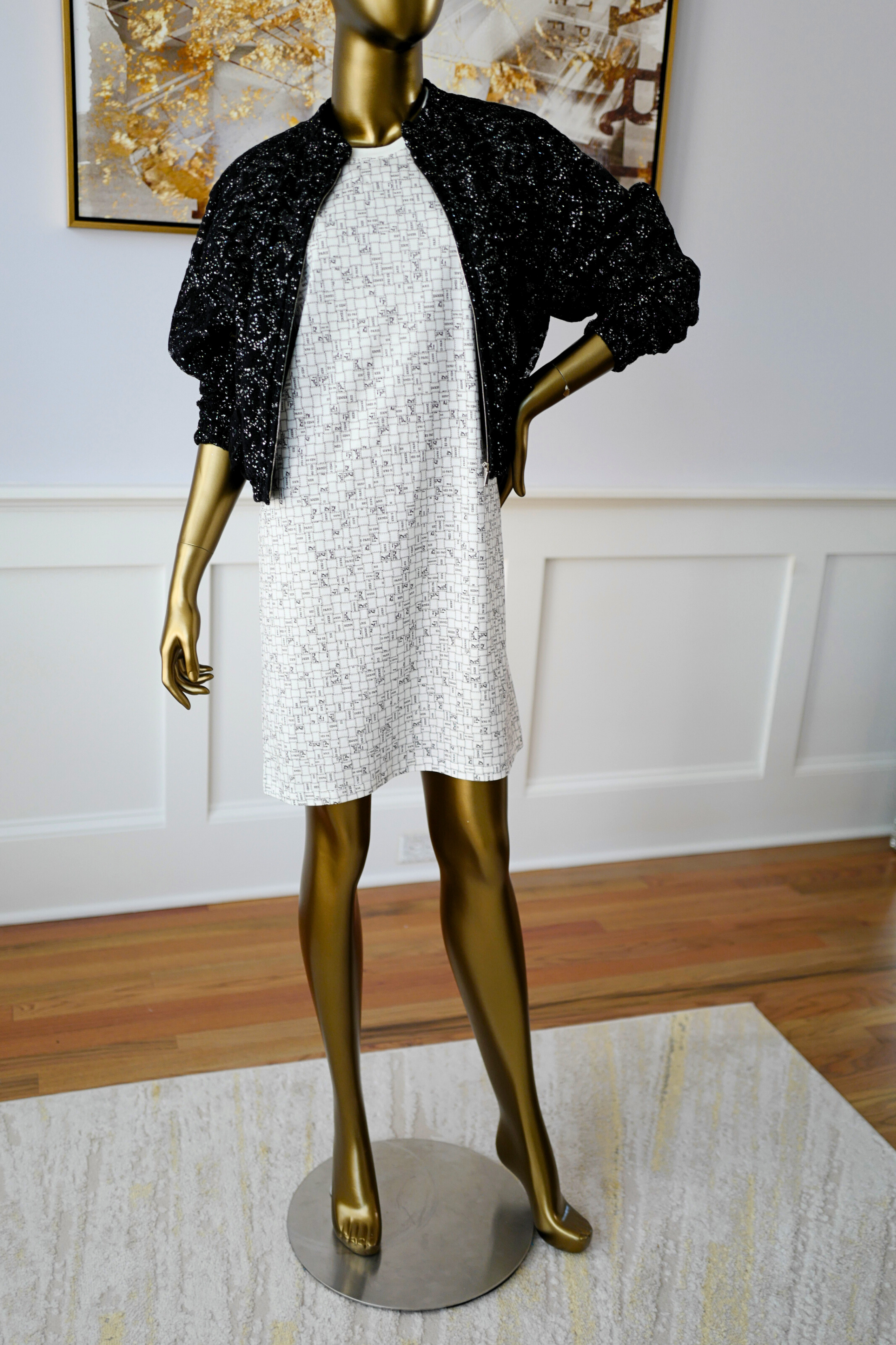 NEW Hermès Robe Droite Imprimée Bolduc au Carre Blanc Casse size 38