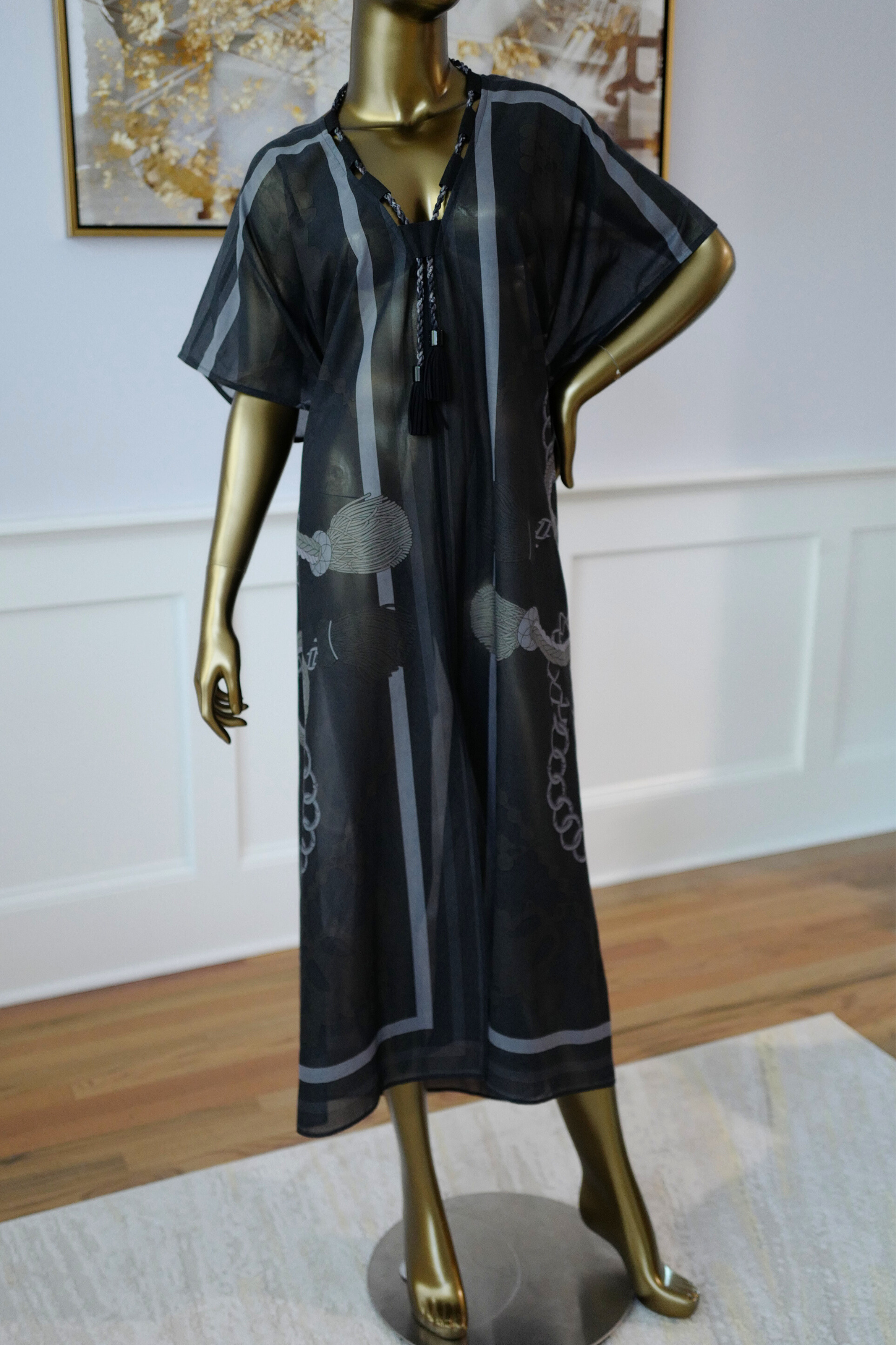 NEW Hermès Palefroi Remix Maxi Caftan Dress Gris Charbon Size 36 Beachwear
