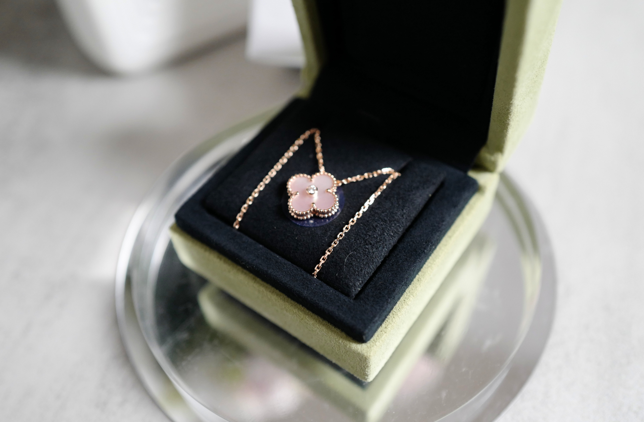 Van Cleef & Arpels 2025 Holiday Alhambra Pendant Pink MOP & Rose Gold