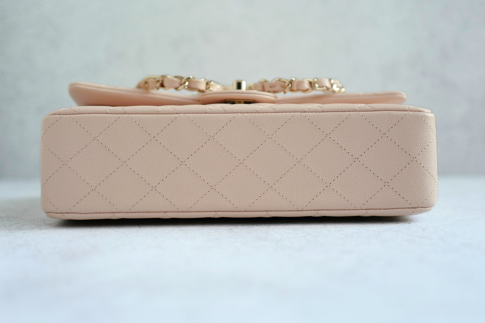 BNIB Chanel Medium Classic Double Flap Bag Beige Clair Grained Gold Hardware