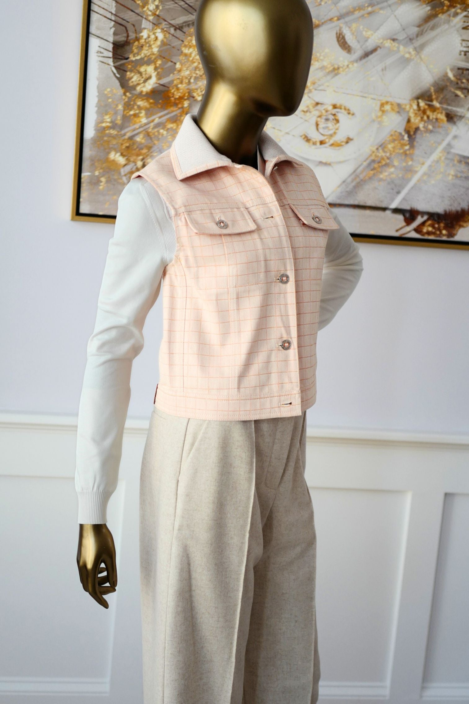 Hermès Cotton Denim Vest Blanc Naturel with Palladium Buttons – Size 36