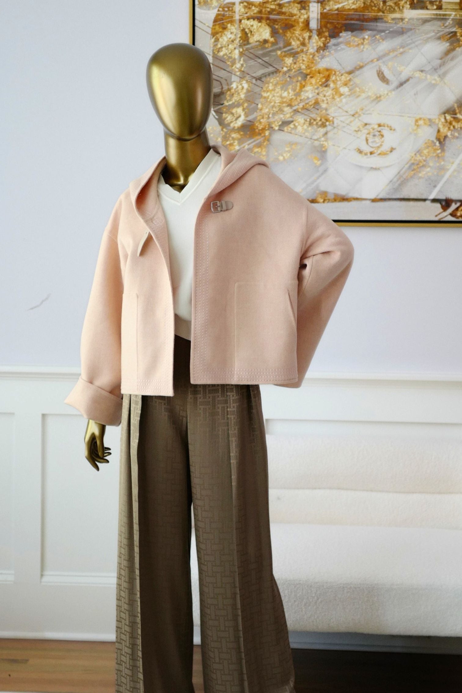 Hermès Paletot à Capuche Rose Palomino Cashmere Size 40