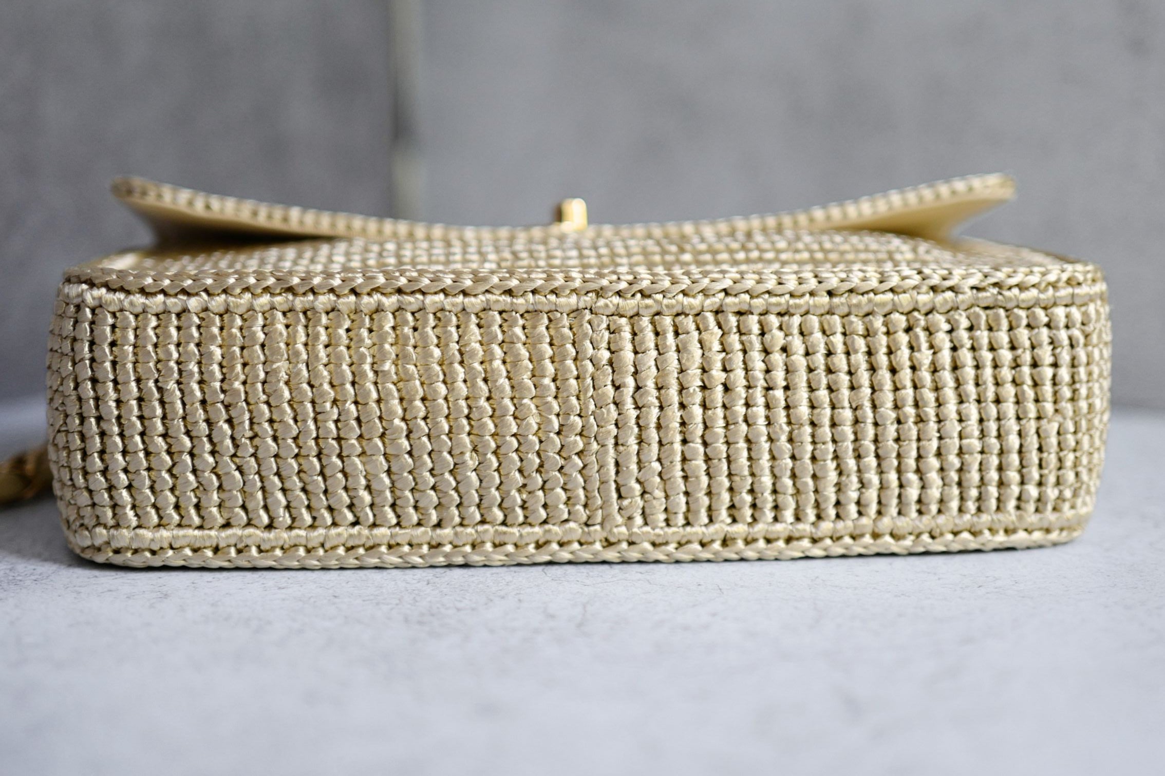 Chanel 26M Coco Beach Small Flap Bag Cream Braided Raffia Gold Hardware