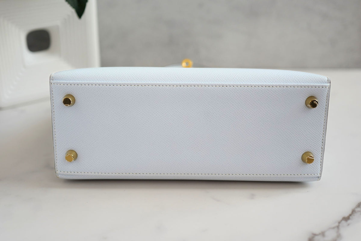 Hermes Kelly 25 Bleu Brume Epsom Sellier Gold Hardware
