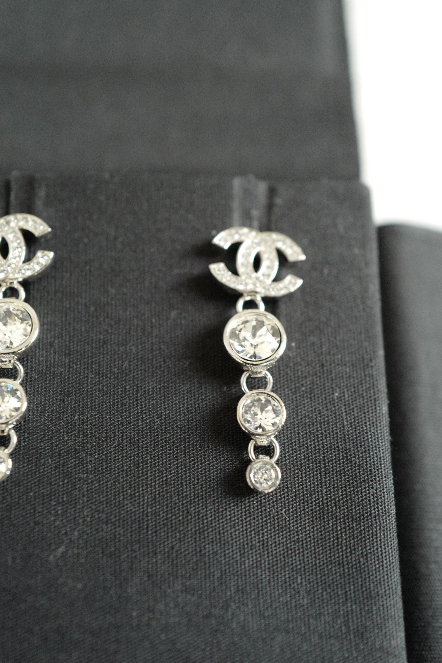 Chanel Drop CC Earrings 22K in Pearly White & Crystal BNIB